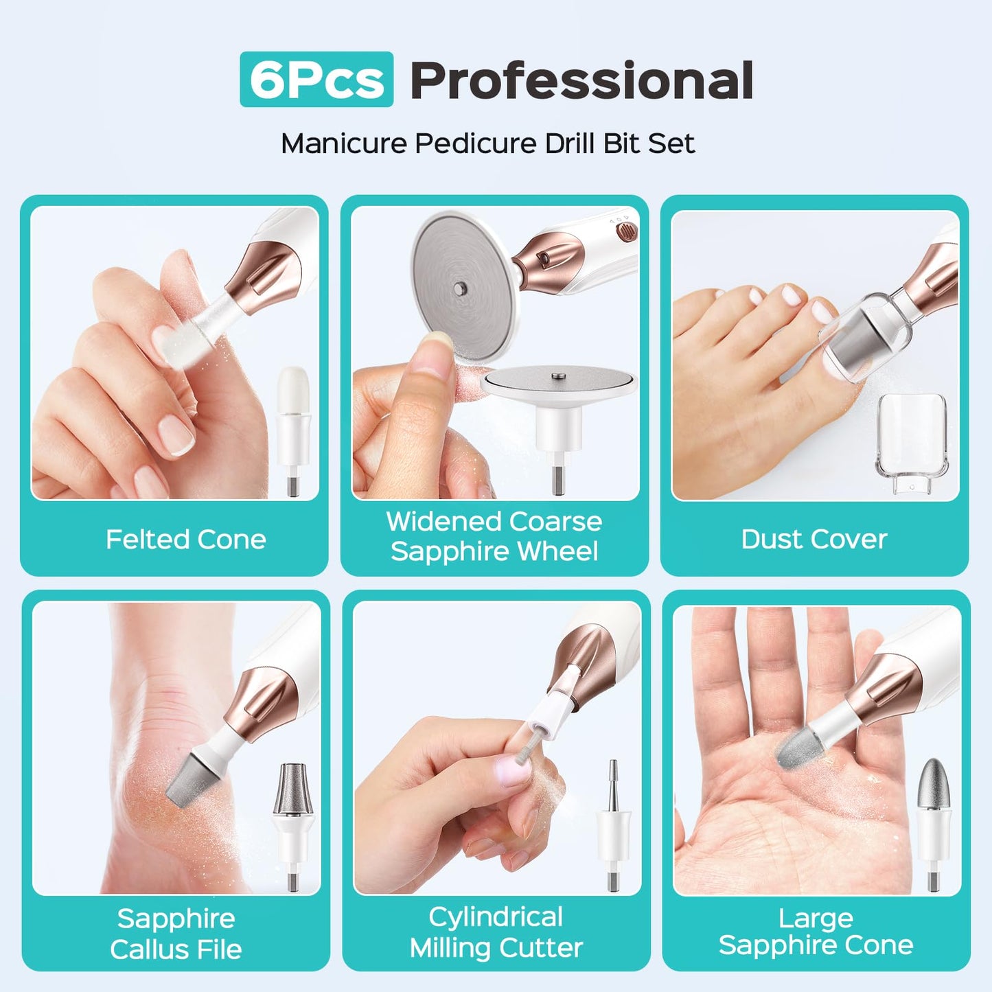 COSLUS C43 Professional Manicure Pedicure Kit, 5-in-1 Electric Nail File for Toenail Hand Feet Care - Wider Grinder for Thick Nails, Cordless, 5 Speed, for Men Women Seniors Home Salon, White (END10)