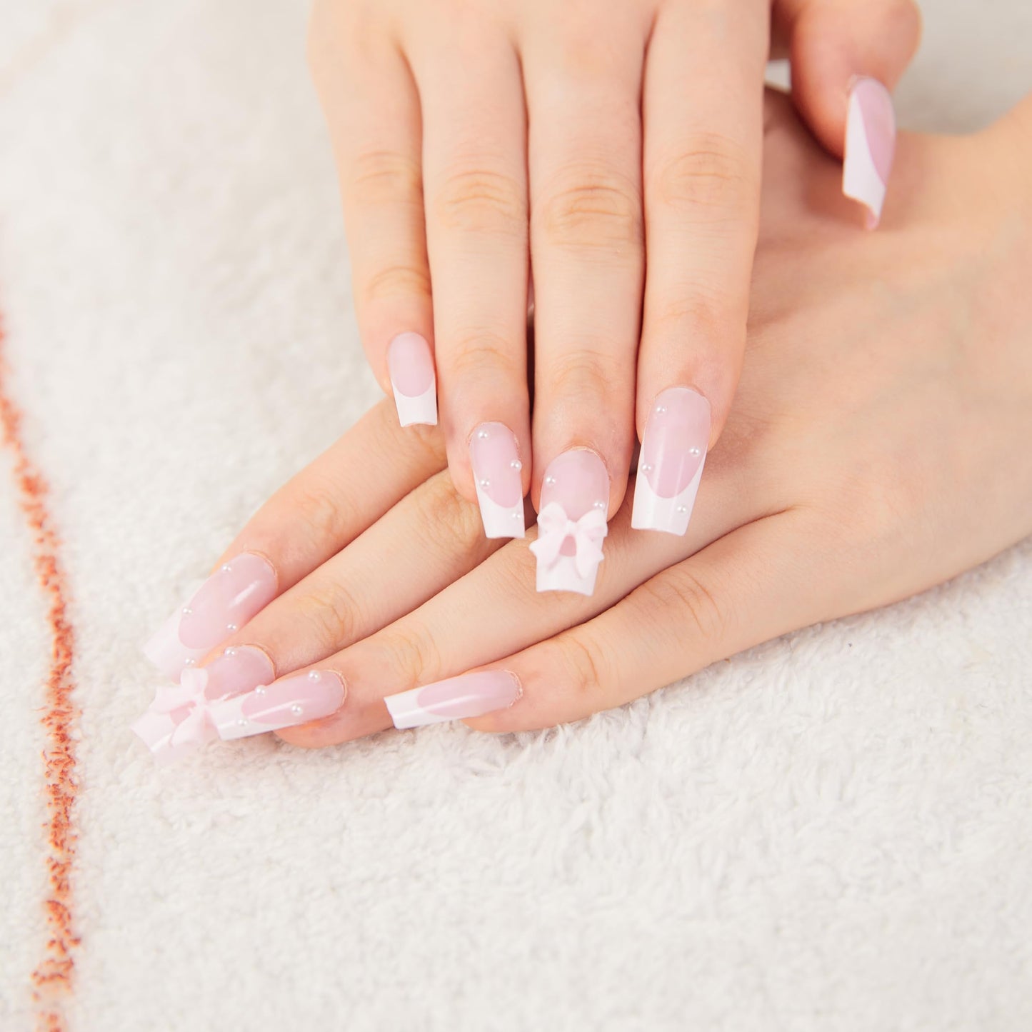 YTETUOE Press On Nails 48pcs, Pearl & Butterfly Embellished White Fake Nails Full Set for Hands & Feet, Salon-Quality Gel DIY Tool Kit (Pearl Butterfly White)