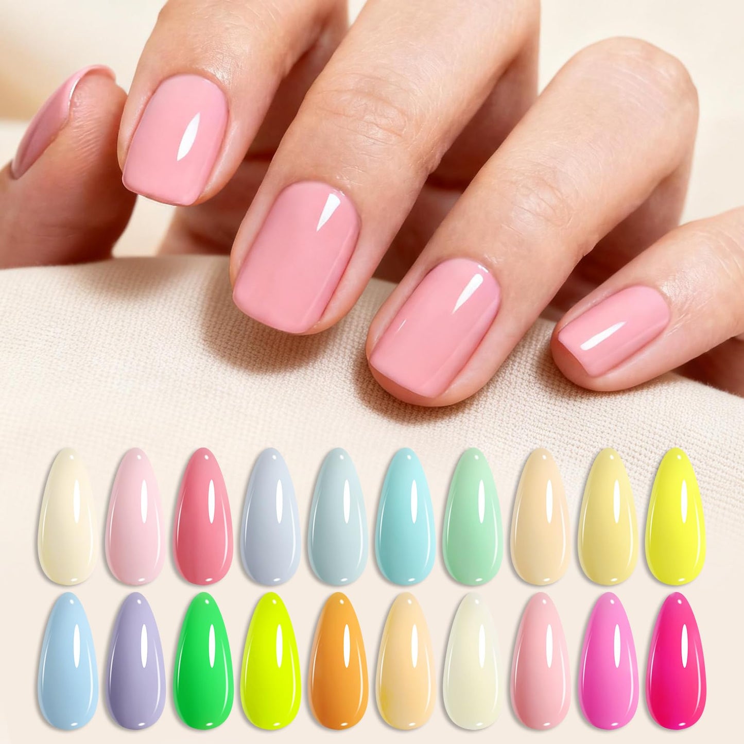 BORN PRETTY Neon Gel Nail Polish 23Pcs,Spring Summer Hot Pink Fluorescent Green Yellow Pastel Macaron Candy Sweet Colors Gel Polish Kit with Base&Glossy Matte Top Coat