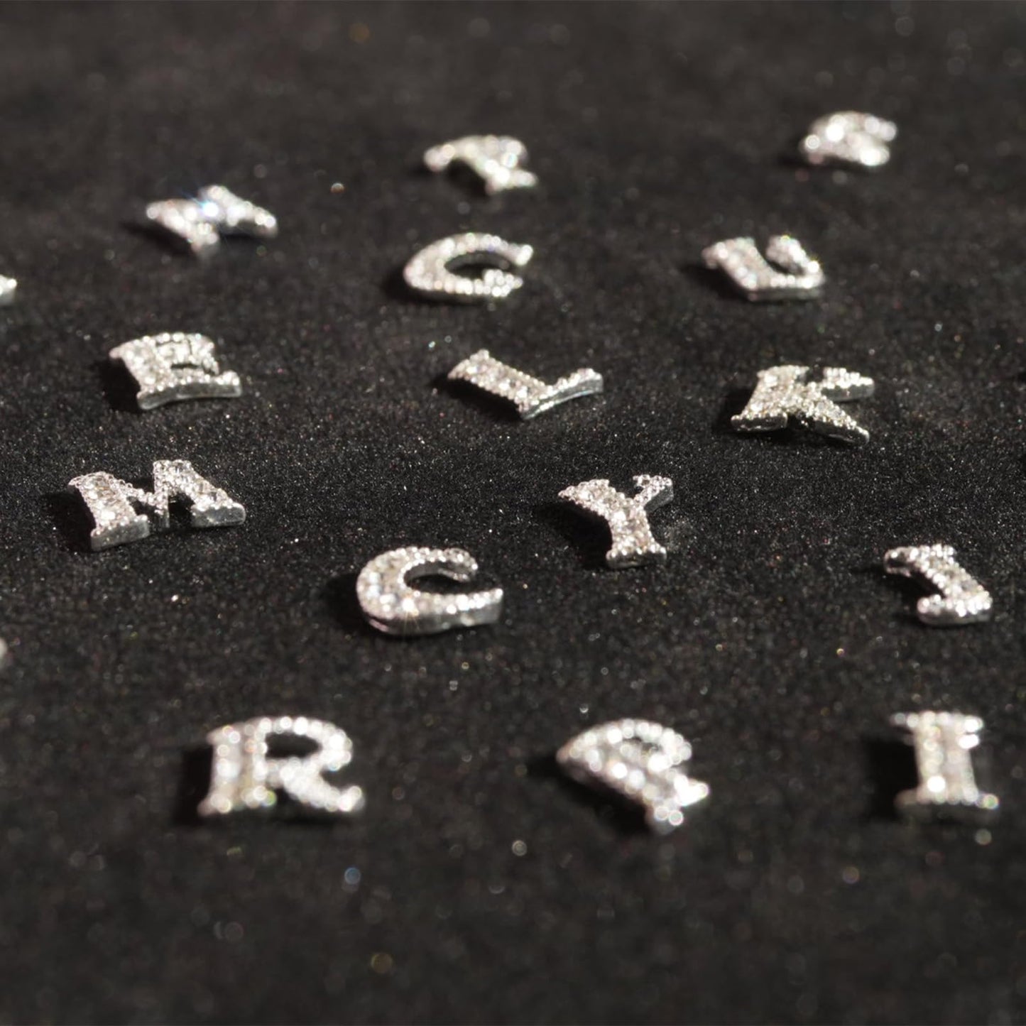 Pizadix 104 Pcs 3D Silver and Gold Nail Charms Letters Initial Charms for Nails Nail Letter Charms Alphabet Rhinestone Letter Nail Charms for Nail Art Design Decoration DIY Craft