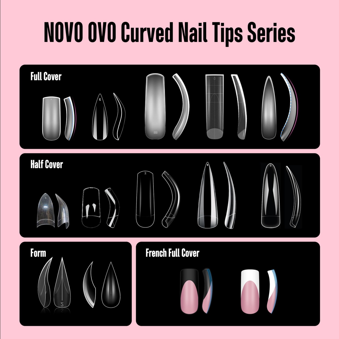 NOVO OVO Halloween Cat Claw Short Curved Stiletto Nail Dual Forms for Poly Gel Extension of 3D Eagle Hawk Curve Sculptural Acrylic Nails, Reusable Full Cover Molds Nail Art Design 280 Pcs 14 sizes