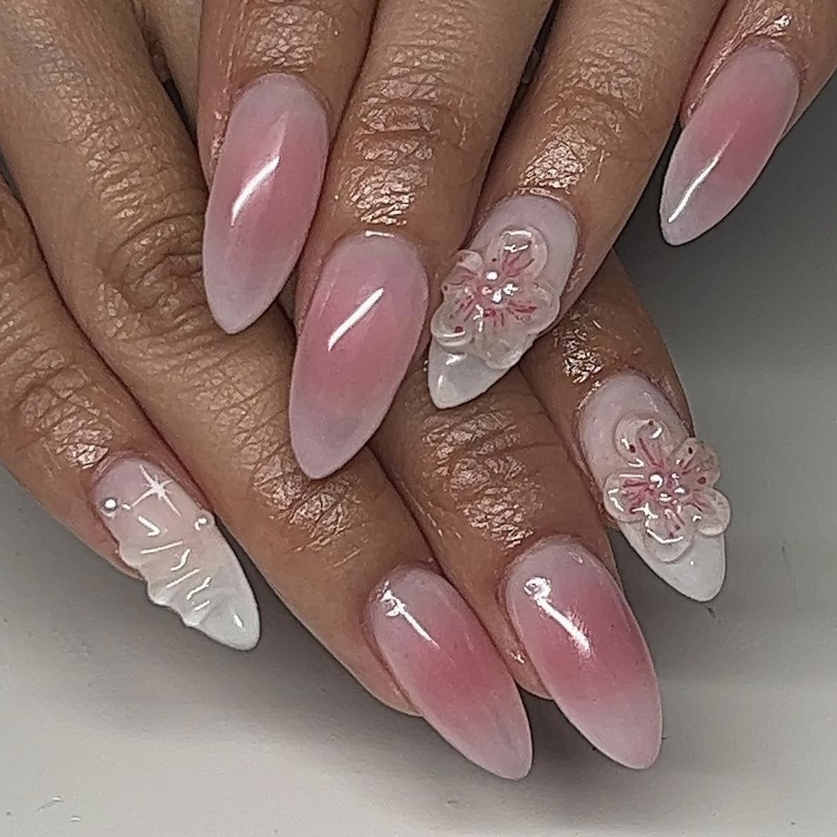 Set 10Pcs -Clear -Gel 3D -Flowers -Nails -Charms Plain No Rhinestone Gems Handmade by Gel, Design For Medium & Long Nail, 3D Flower Nail Art Floral Salon Decor For Women(Medium, ApricotBlossom Clear)