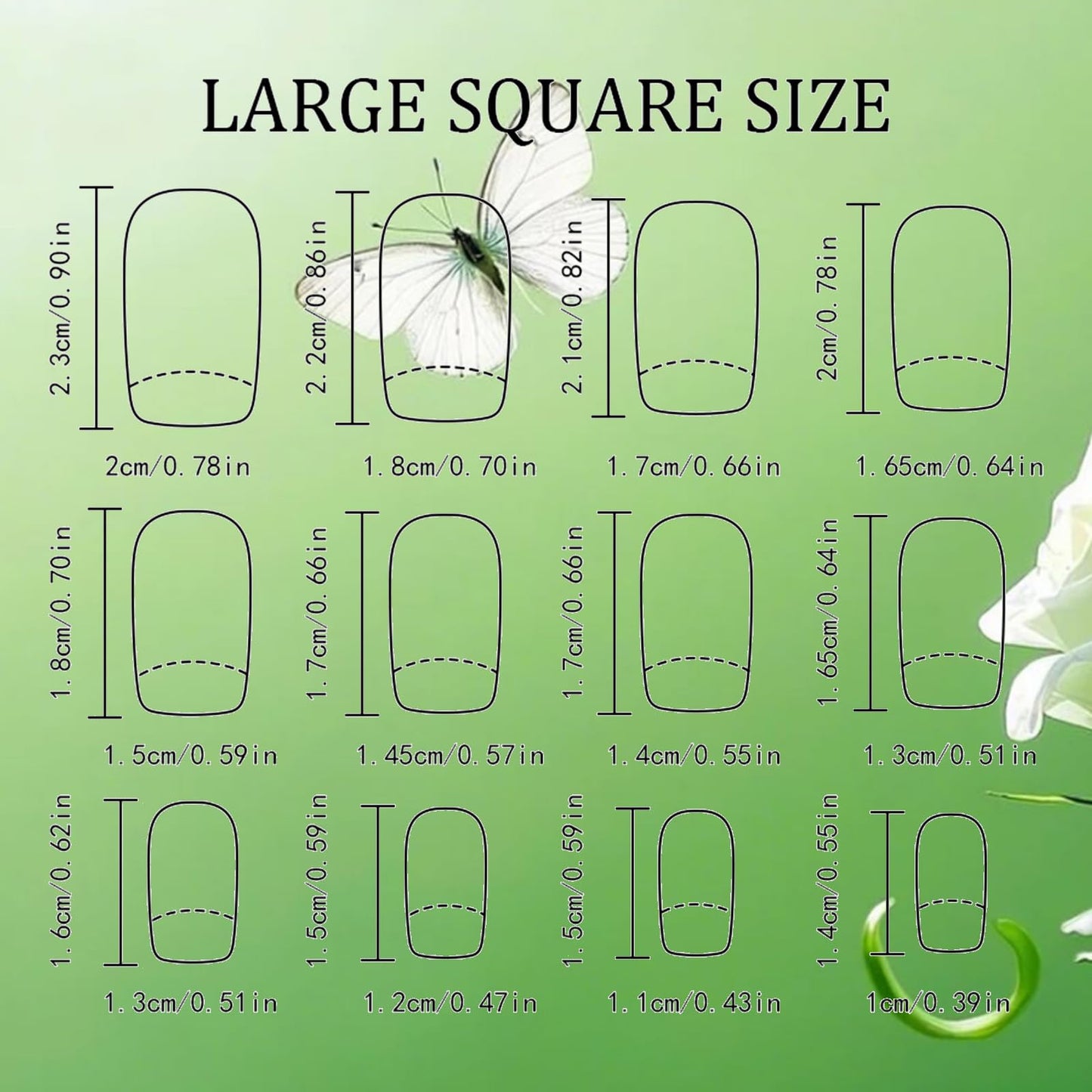 Floral Press on Nails Flower Fake Nails 24 Pcs HZJXRT Medium Square Stick on Nail Spring Flower Acrylic False Nail Glossy White French Tips Glue on Artificial Fingernails for Coquette Women