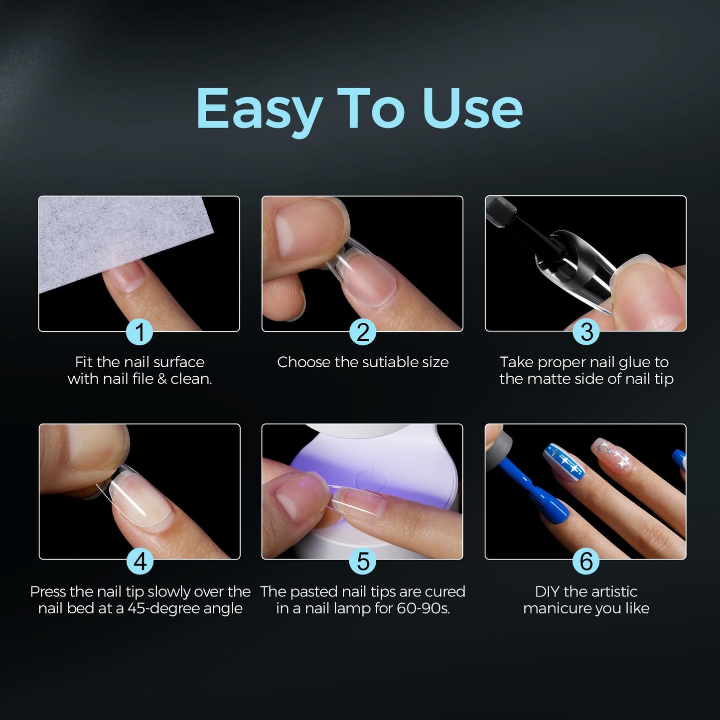 TOMICCA Medium Almond Nail Tips 510PCS, 15 Sizes Gel Nail Tips for Full Cover Half Matte Clear Acrylic Nails, Nail Tips Almond Shaped for DIY Salon, Gel Nail Extension Tips for Beginners & Nail Techs