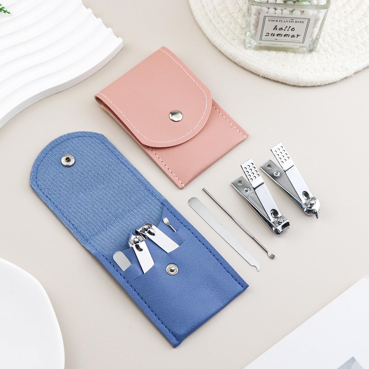 HAIFOTRVA 10 Sets Finger Nail Clipper Set Bulk,4 in 1 Adult Stainless Steel Travel Manicure Kit with Case Individually Wrapped Nail Clippers Bulk for Homeless,Hotel,Charity(2 Colors)