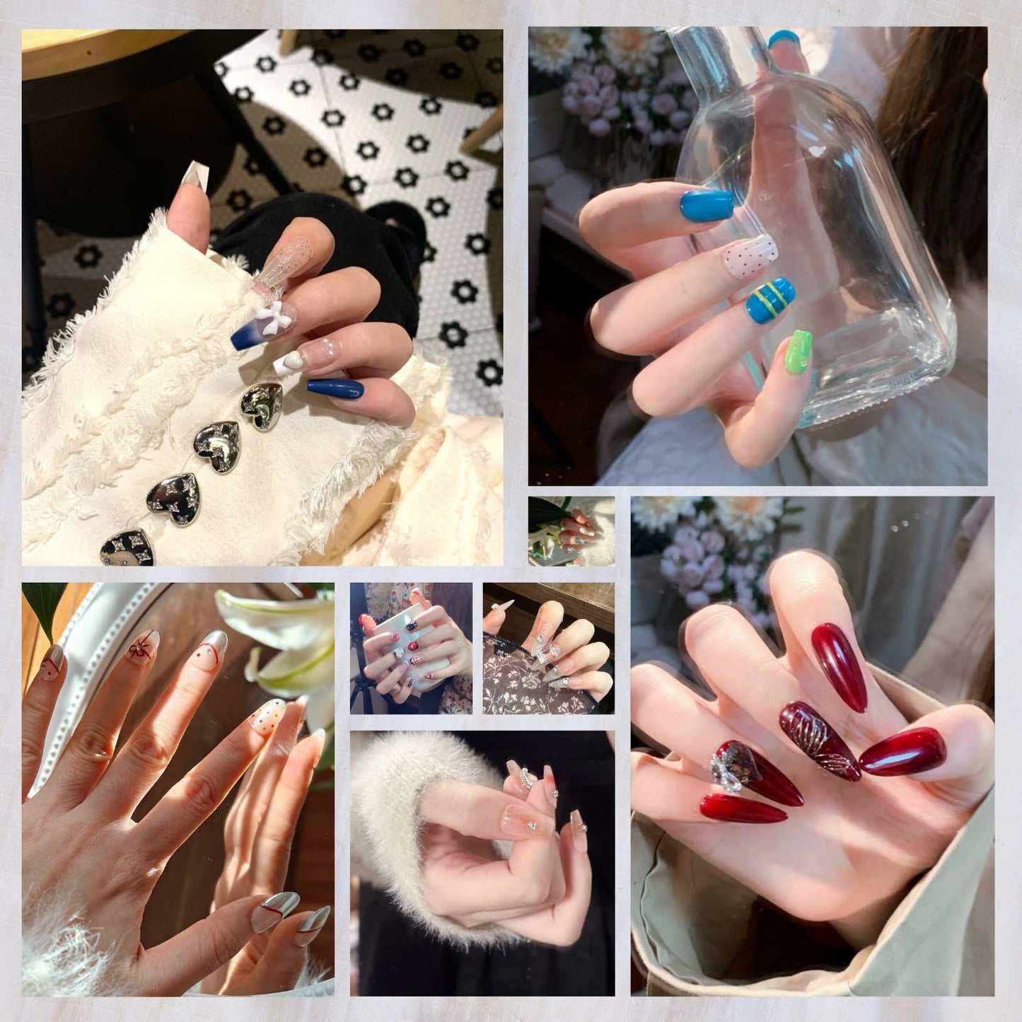 MAOLEETO 3D Squoval Press on Nails, Middle Ladder Fake Nails Tulips False Nails Middle Pink Press on Nails for Women Girls Nail Art Decoration,French Tulip - Middle