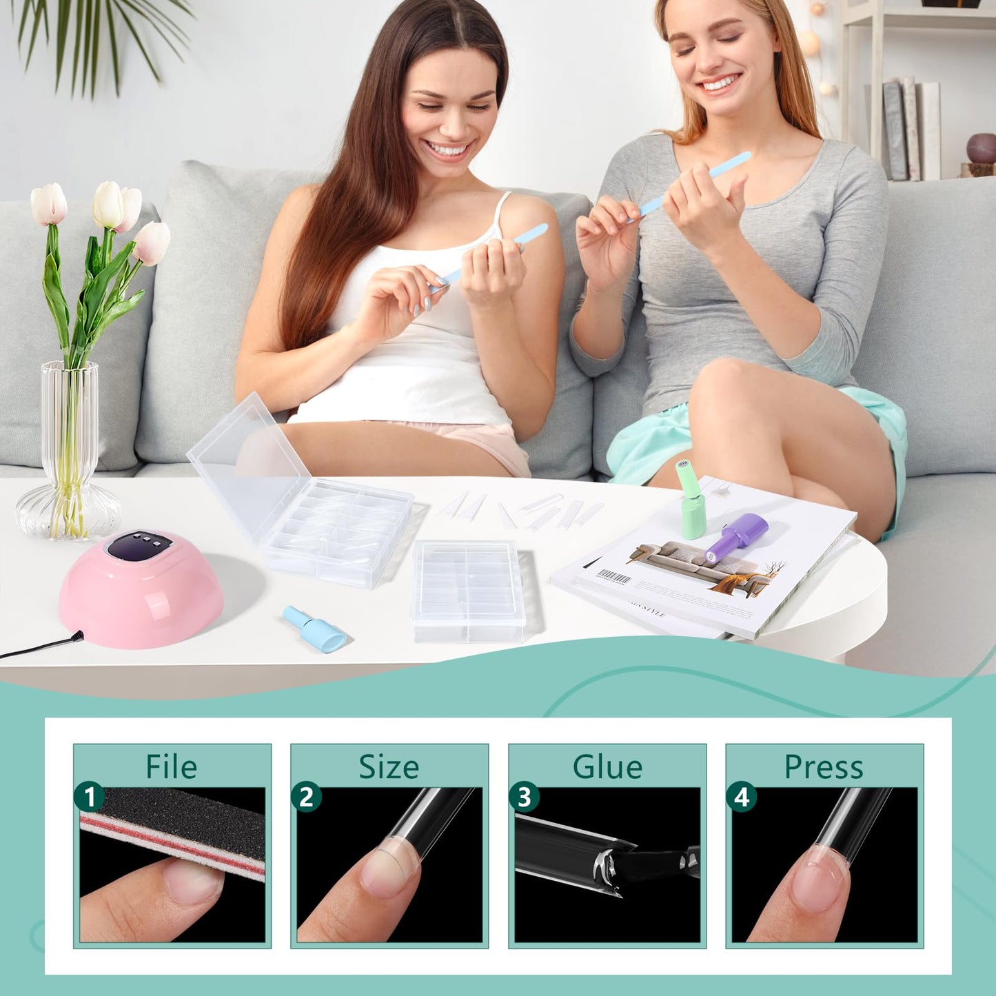 XL Long Clear Nail Tips: Half Cover 240PCS No C Curve Tapered Square Straight Nail Tips with 240PCS Stiletto Nail Tips for Salon Manicurist - Nail Extension Tips for Home DIY Manicure Hobbyists