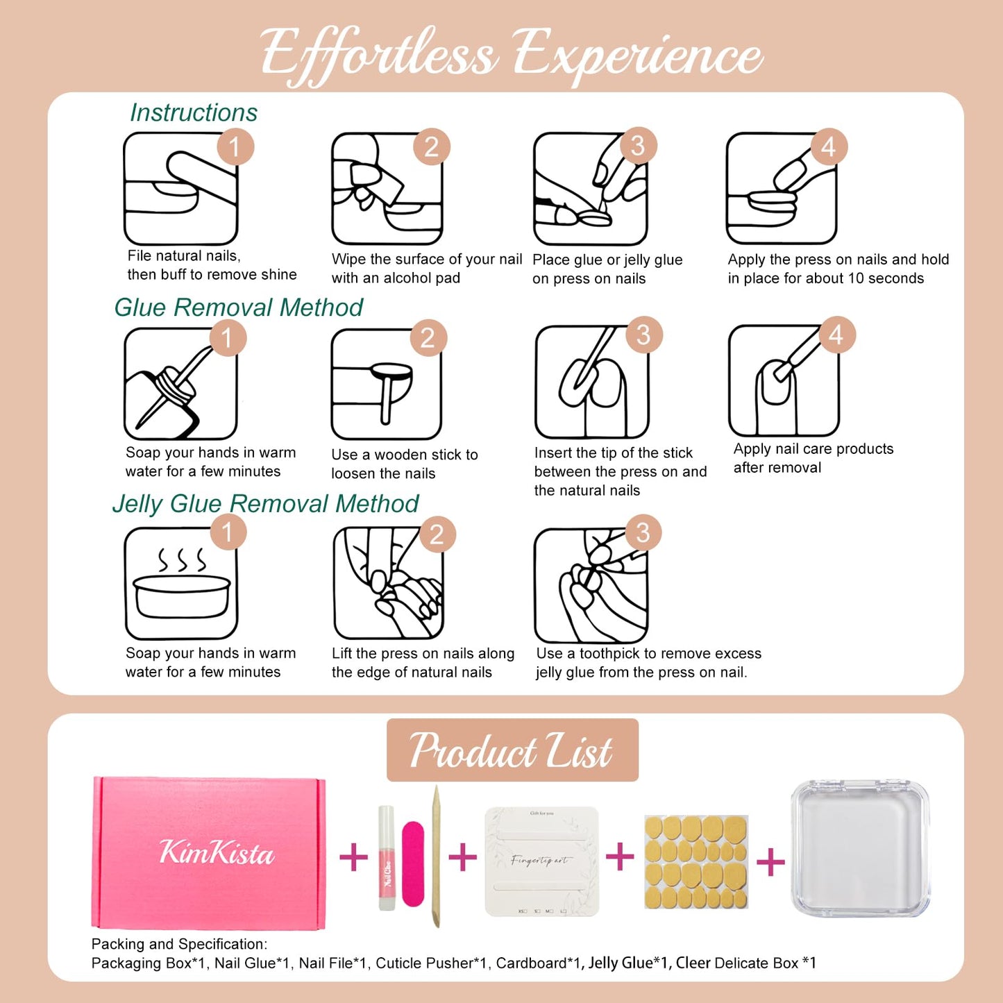 Handmade Square Press On Nails, French Tip Long, Rhinestone Pearl Ombre Nude for Women Gift, Reusable Stick On Fake Kit With Glue (NudePearl, M)