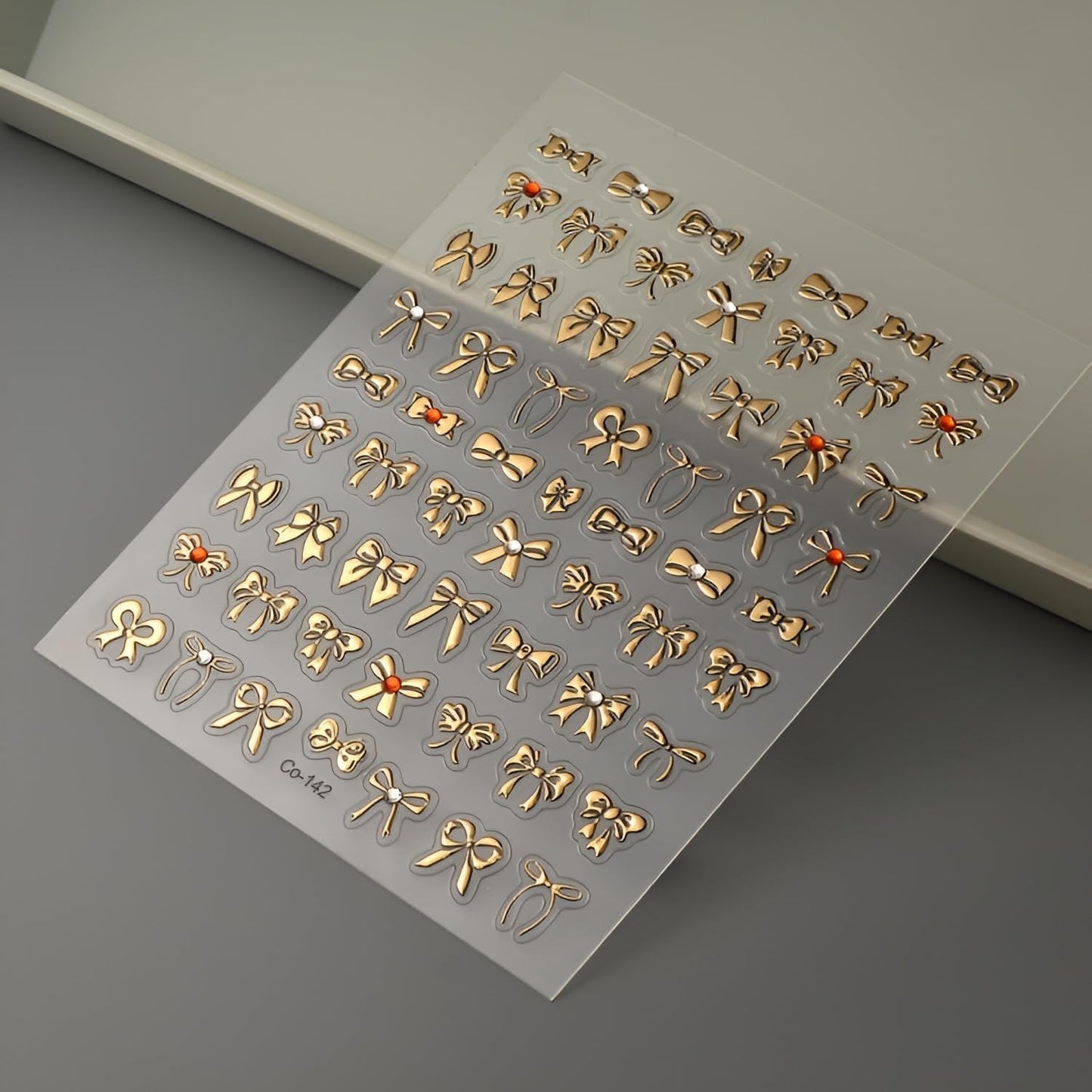 Gold Nail Stickers Gold Bow Nail Stickers for Nail Art 5D Self-Adhesive Nail Decals with Rhinestones Design Bow Nails Art Supplies Decoration Accessories for Women and Girls