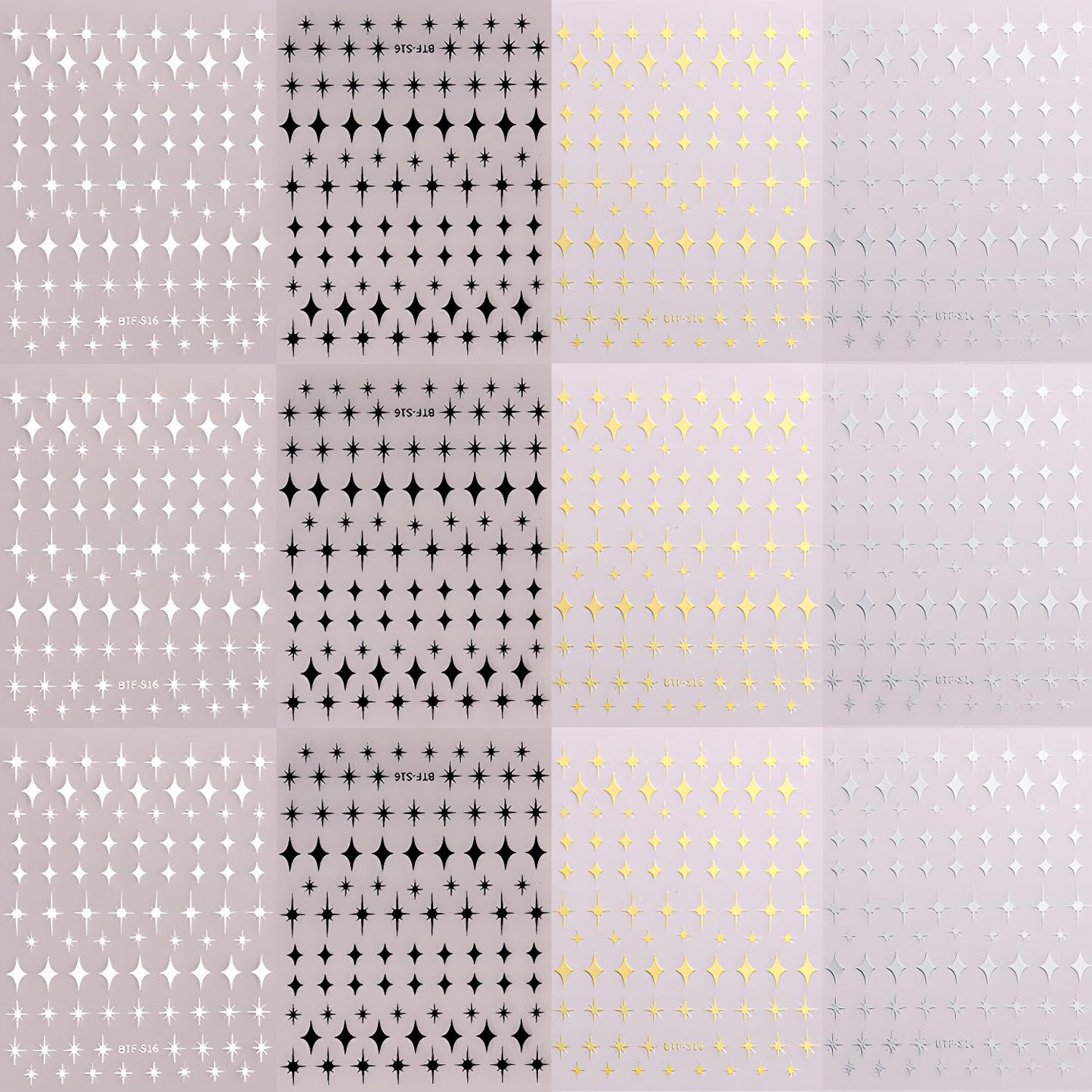12 Sheets Star Nail Stickers for Nail Art 3D Self Adhesive Nail Decals Black White Silver Gold Star Nail Art Stickers Shiny Nail Design Stars Nail Supplies for Women Acrylic Manicure DIY Decoration