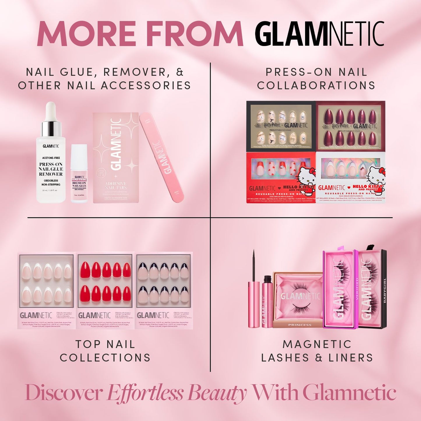 Glamnetic Press On Nails - Short Squoval Fake Nails, Black French Tip Nails, Squid Ink | 15 Sizes - 30 Nail Kit with Glue