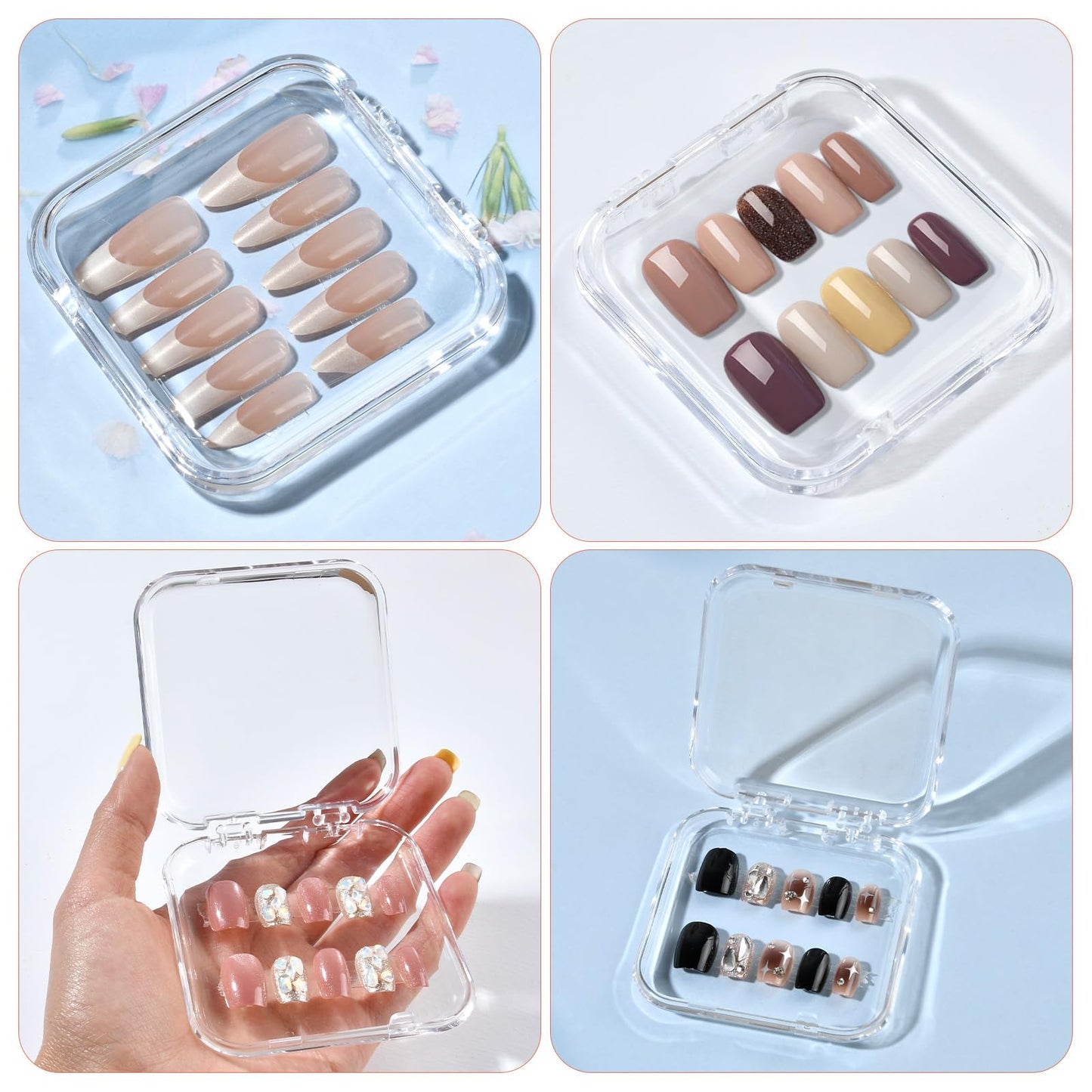 Aemygo 48 Sets Press On Nail Storage Box, Artificial Nail Display Case Acrylic Nail Boxes Press On Nail Packaging Box, Adhesive Double Sided Tape Nail Box for Nail Salon(4 Colors)