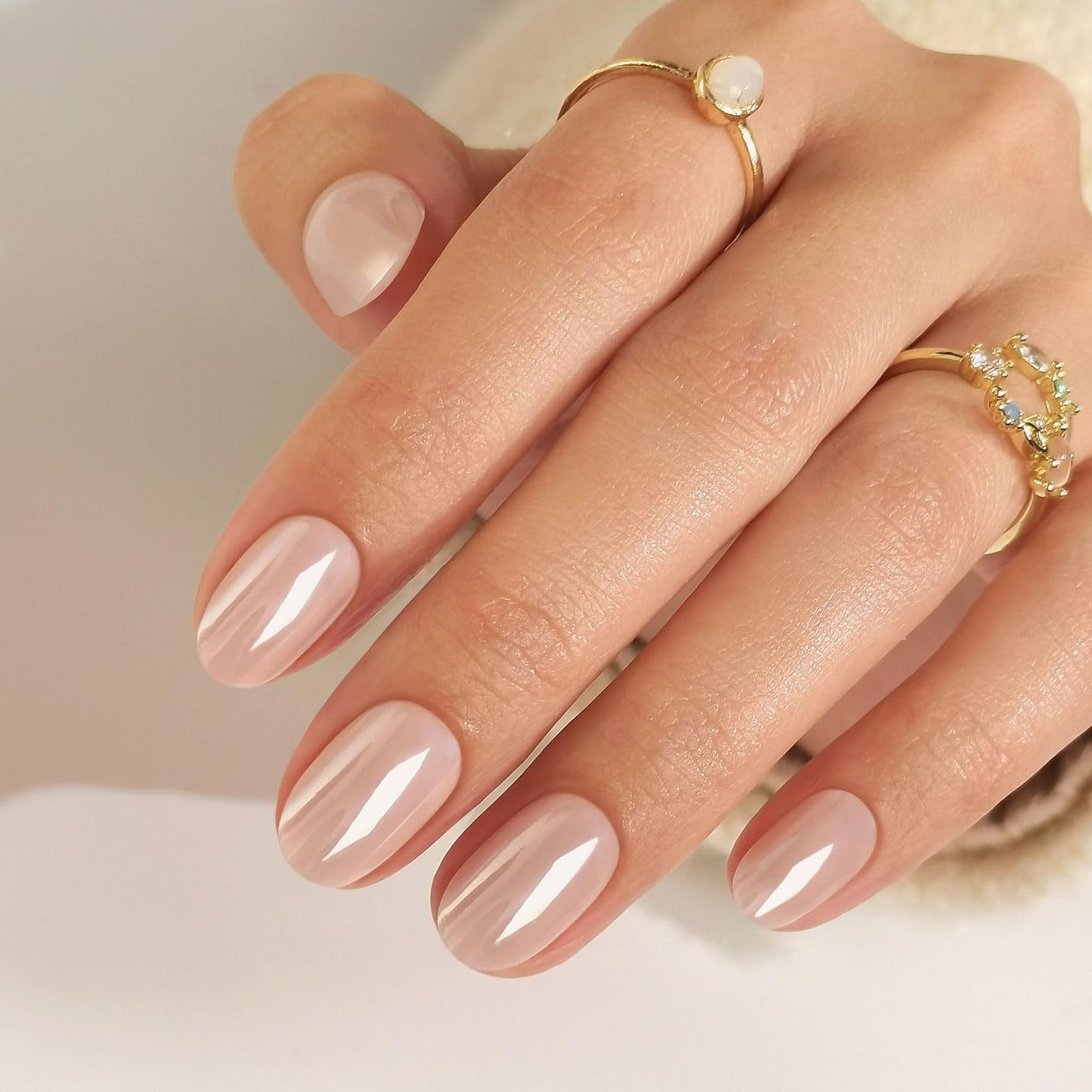 Chrome Press on Nails Oval - SHANGMENG Soft Gel Nude Press on Nails Short for Women Gift, Fit Perfectly & Natural Stick on Nails with Glue in 16 Sizes - 32 Reusable Fake Nails, Aurora Soft Nude