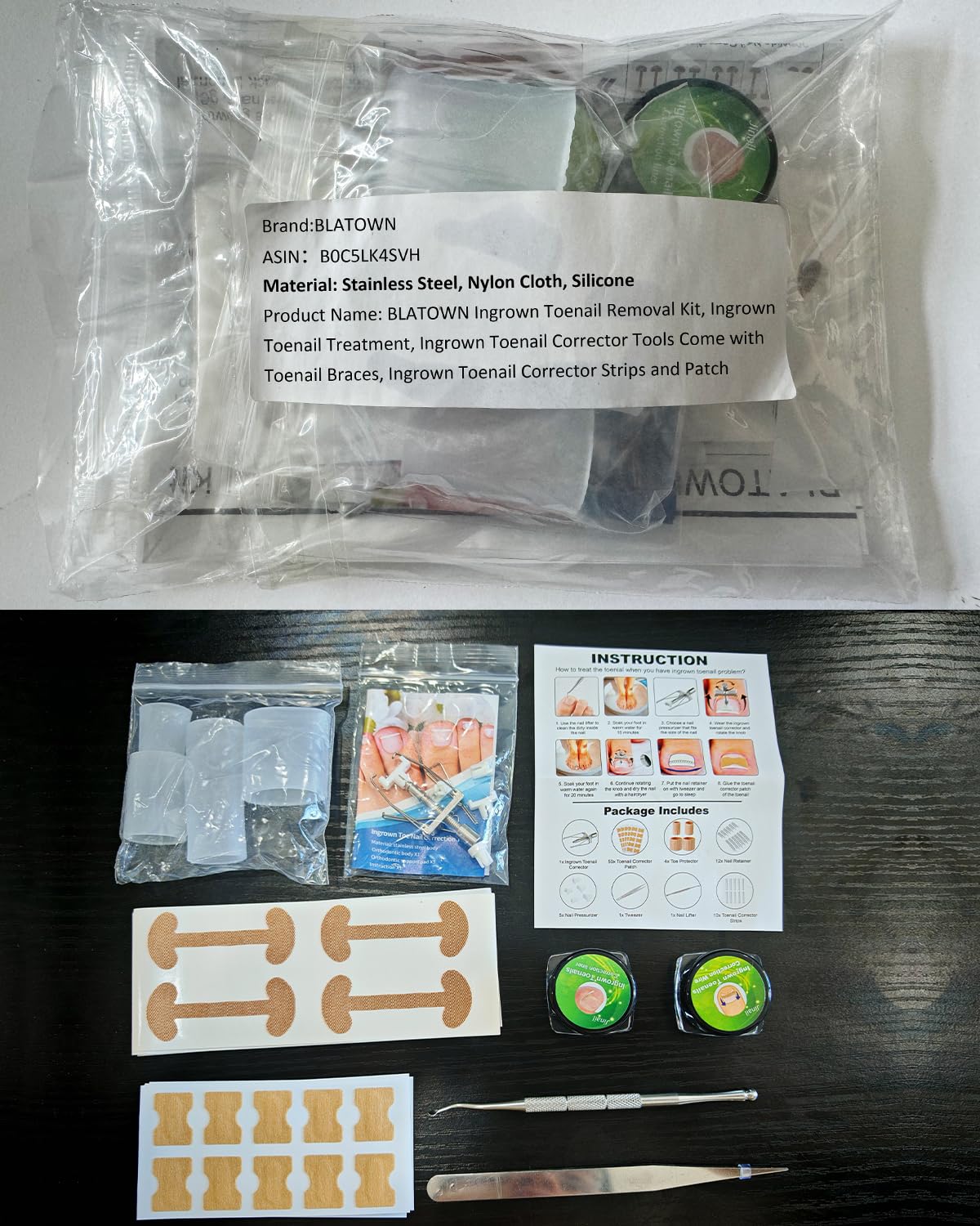 BLATOWN Ingrown Toenail Removal Kit, Ingrown Toenail Treatment, Ingrown Toenail Corrector Tools Come with Podiatry Toenail Braces, Ingrown Toenail Corrector Strips and Patch for Toe Pain Relief