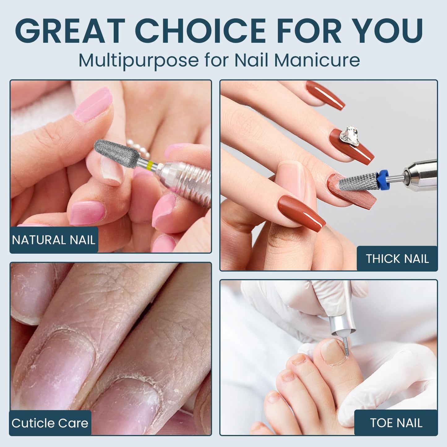ESUOHYM 7PCS nail drill bits nail tech Sets Tungsten steel carbide Diamond for Acrylic Nails Poly Gel Cuticle Remove, 3/32'' Professional Nail Bits Set for E-Files for Manicure Pedicure, Home Salon