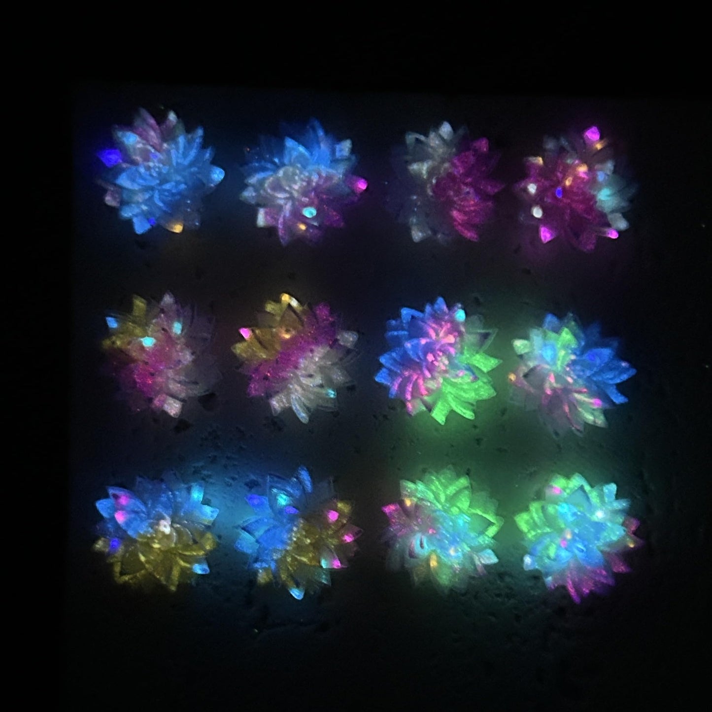 AWDSLUY 50Pcs Colorful Flower Nail Art Charms Glow in The Dark Spring Summer Soft Lotus Color Blocking Nail Charms Nail Supplies 3D Flatback Resin Nail Rhinestone Diamonds for Women Manicure DIY
