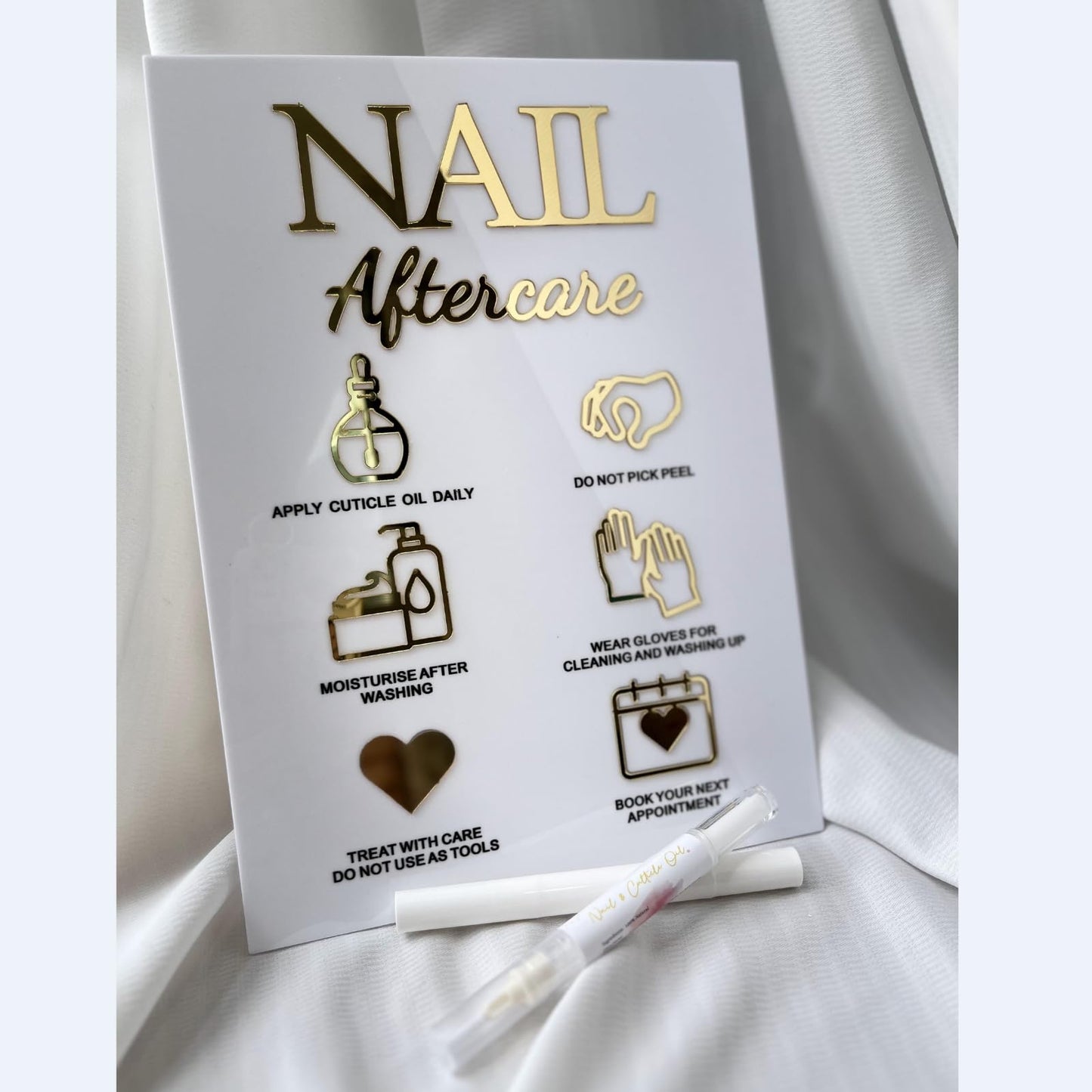 Empty Cuticle Oil Pen Label Sticker Nails Aftercare 3D Acrylic Sign Advice for Nail Room Decor