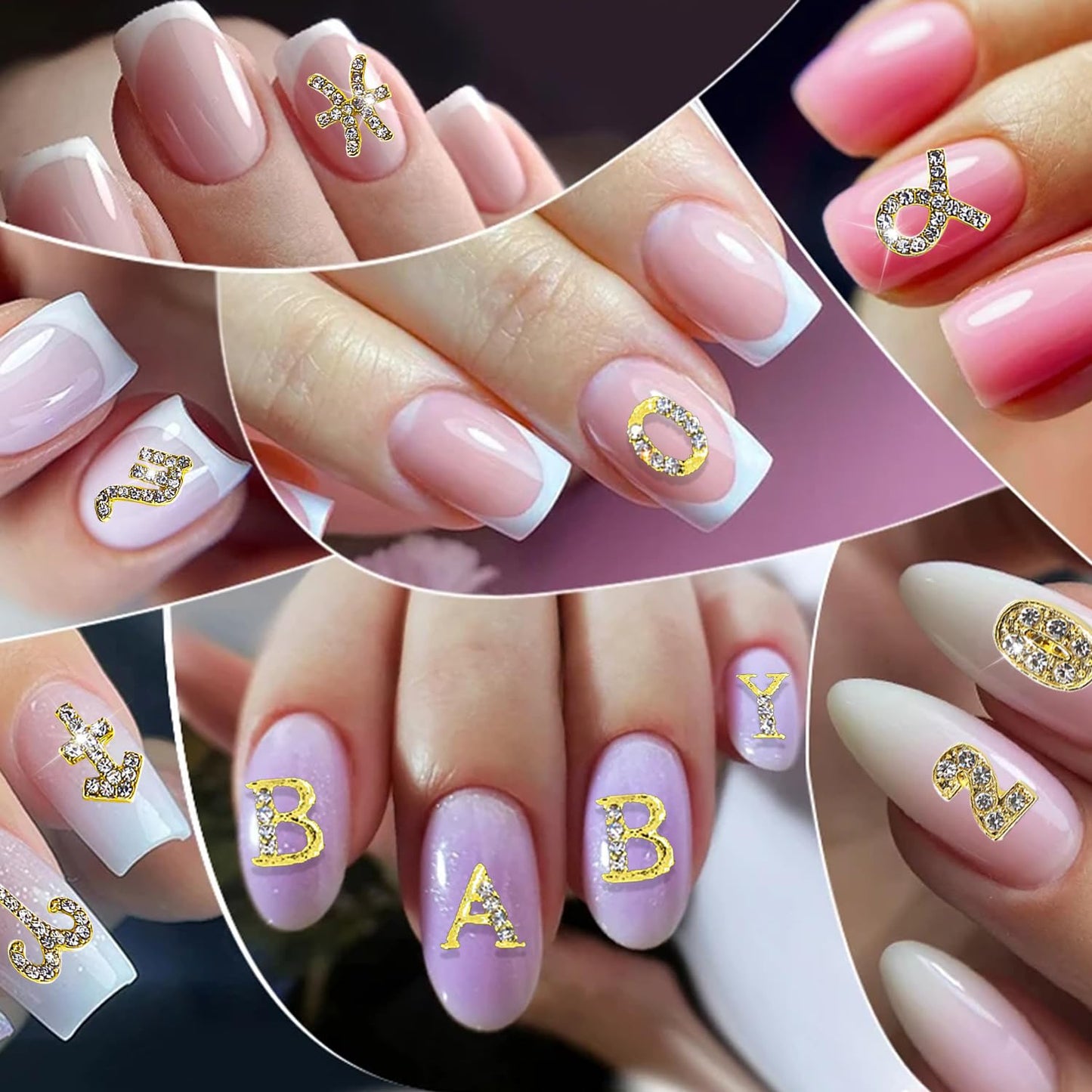 SILPECWEE 48pcs 3d Gold Nail Charms, 12 Zodiac Nail Charms, 10 Number Nail Charms, 26 Letter Nail Charms, Nail Studs Jewels Rhinestones Nail Art Decoration for Acrylic Nails
