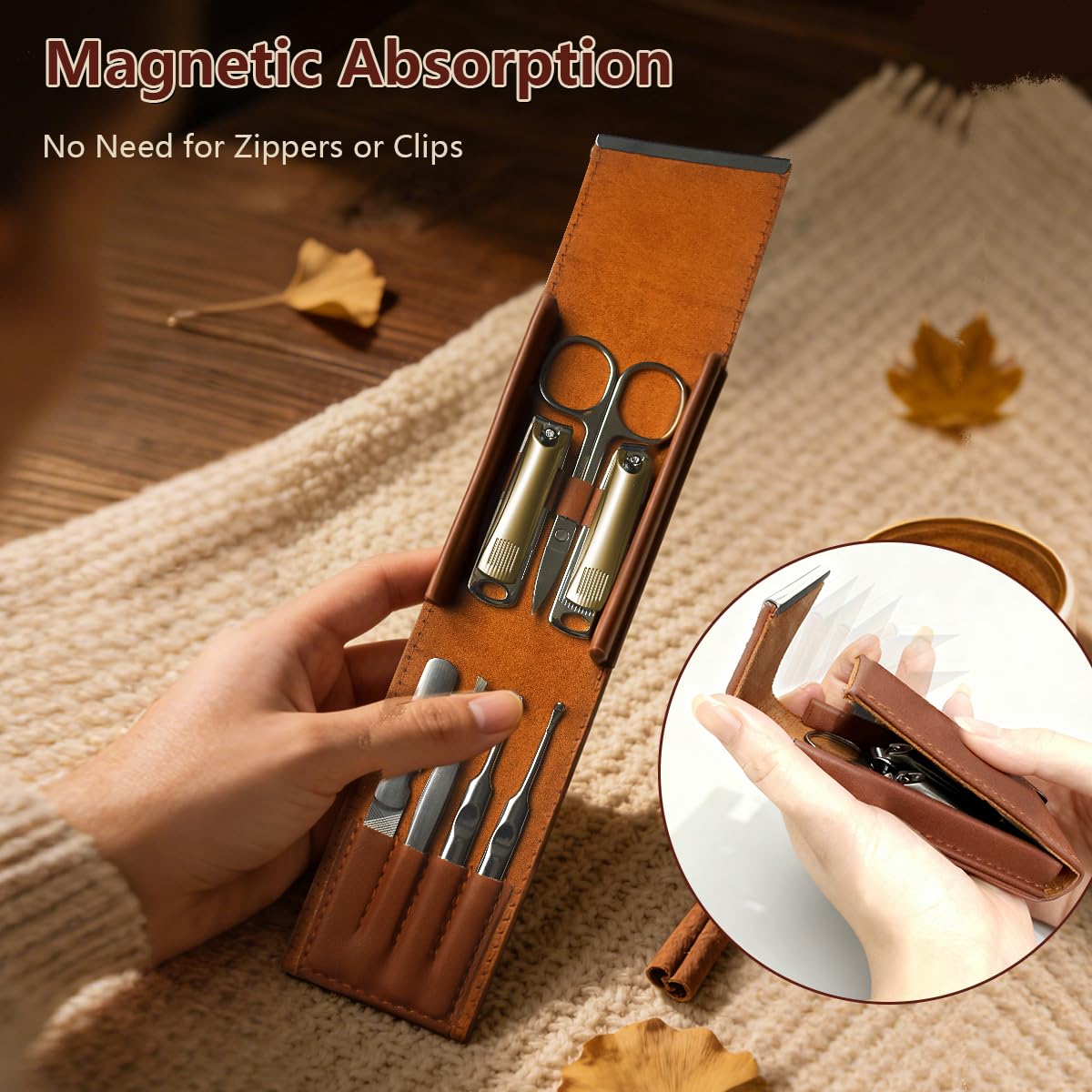 Nail Clippers Set 7 Pcs, Stainless Steel Toenail & Fingernail Clipper Set, Portable Travel Mens Nail Cutter, Manicure Grooming Kit for Men, Women, Gift Ideas (Brown)