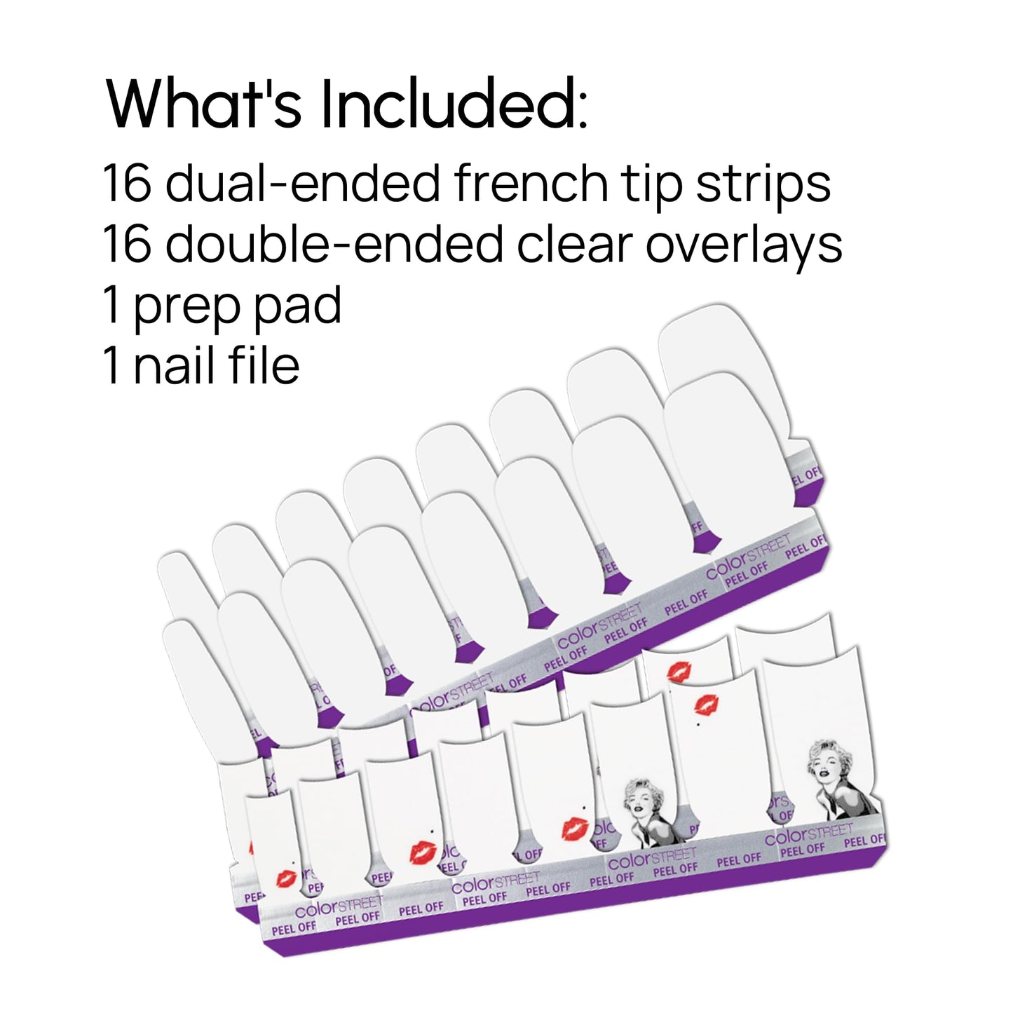 Color Street - Iconic - White French Tip Nails with Marilyn Monroe & Kiss Mark, Real Nail Polish Strips, Hollywood Manicure Style - 16 Double-Ended Strips