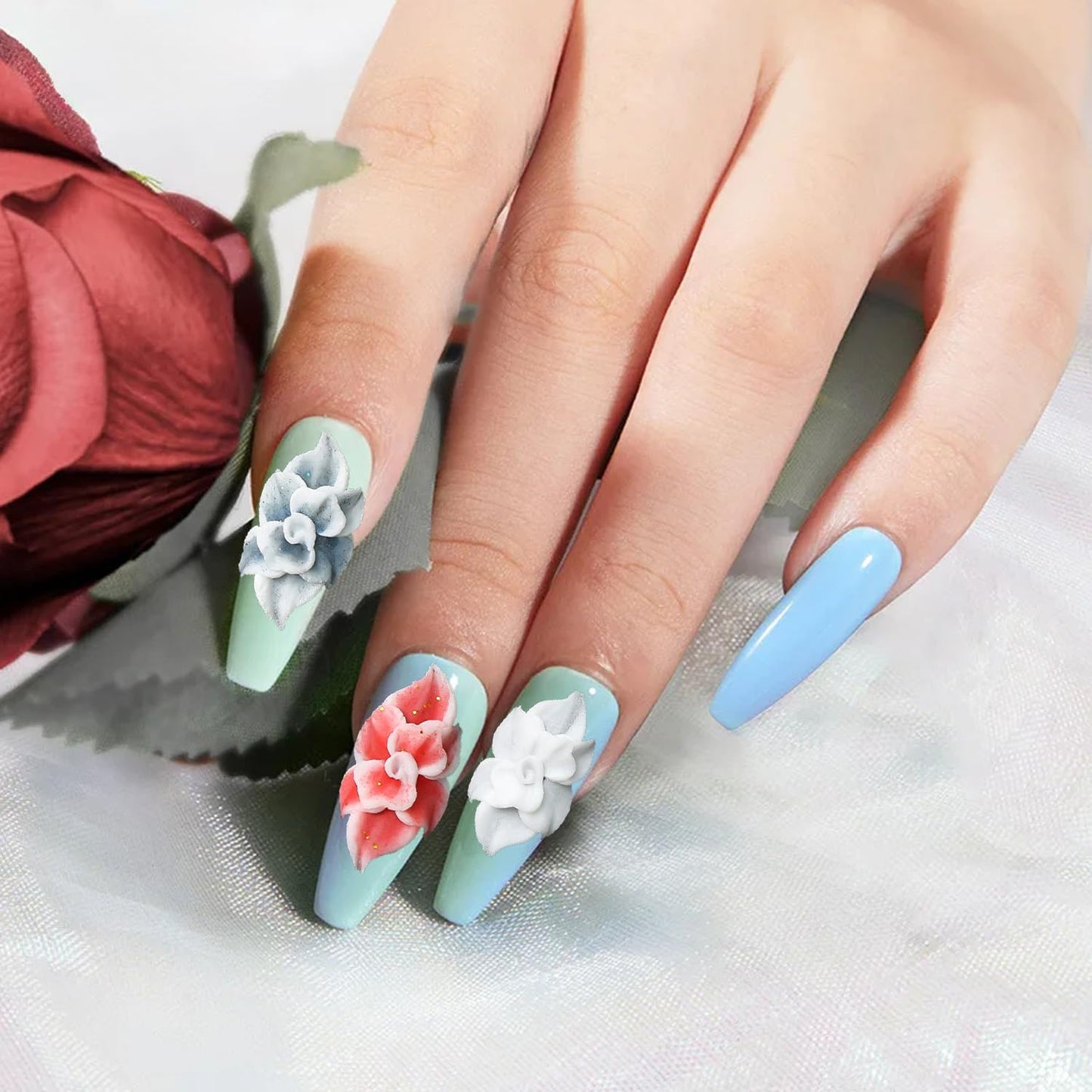 DANNEASY 12pcs Acrylic Flower for Nails 3d Simulation Nail Flowers 3d Floral Nail Charms with AB Rhinestones Flower Charms for Nails Decor Resin Nail Art Decoration