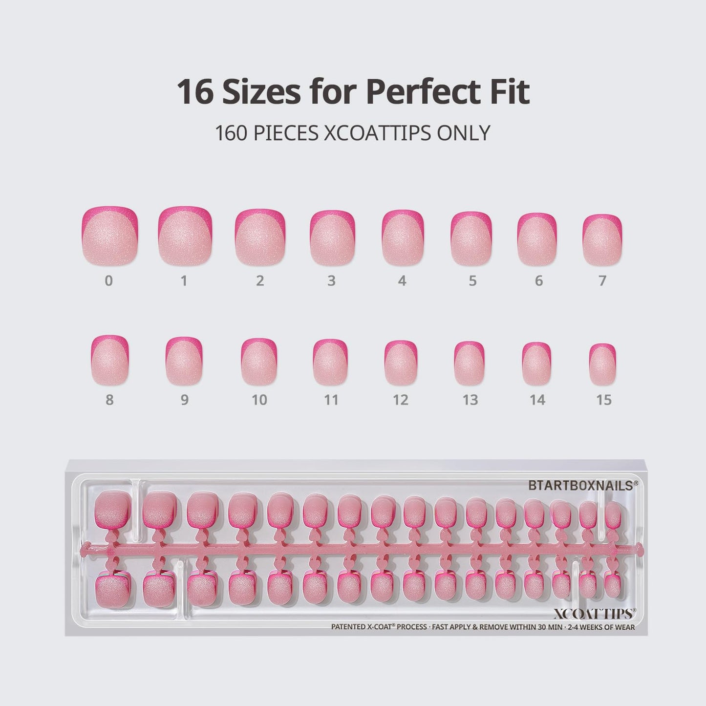 BTArtboxnails XCOATTIPS 5 Brighter Pastel French Tip Press on Nails - XXS Square, Cat Eye Base, 4-Week Wear, Easy-to-Apply, Soak Off, Salon Quality Value at Home, 16 Size - 160 Short Fake Nails
