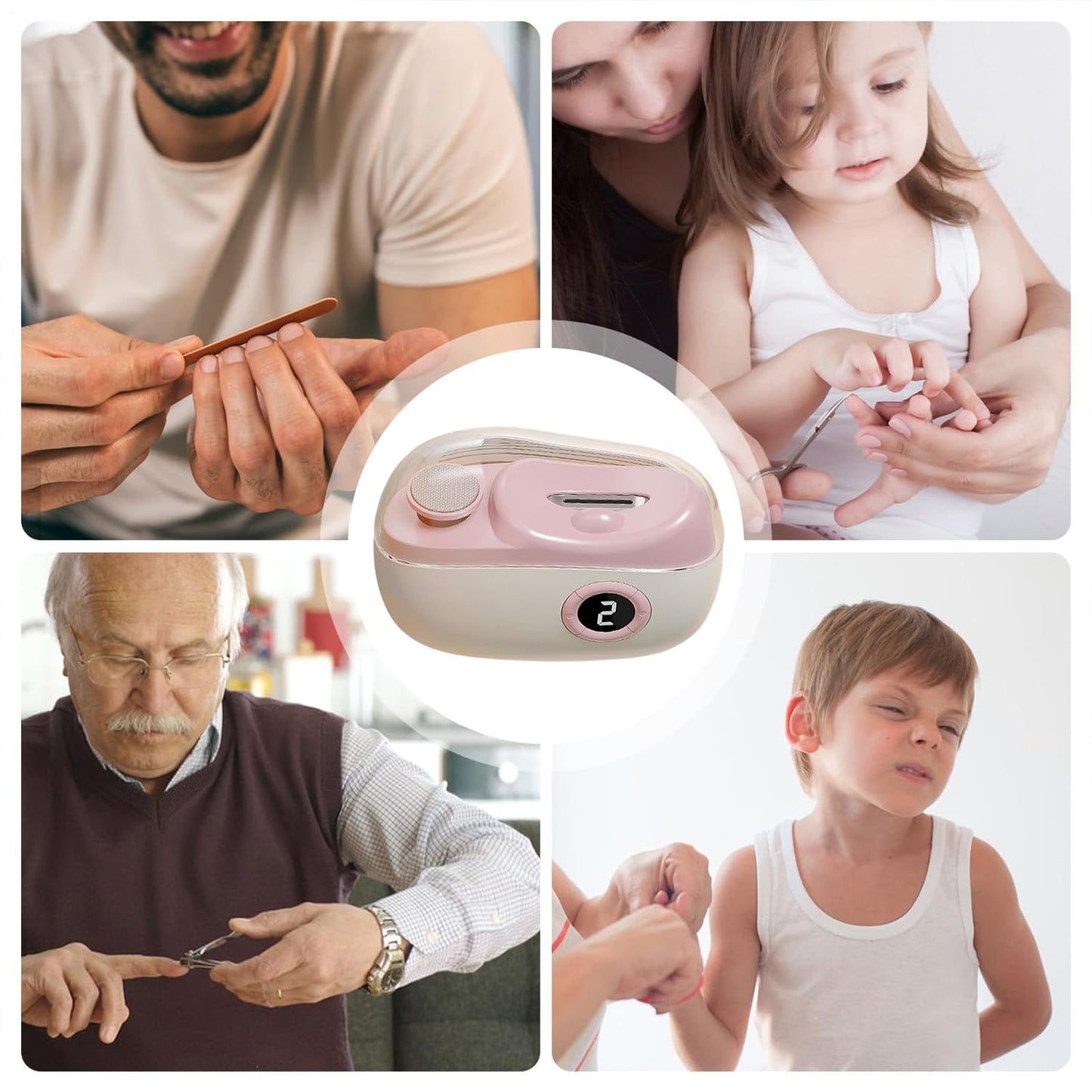3-in-1 Automatic Electric Nail Clippers with Display, LED Light & Storage Toenail Clippers, Polishing Smart Electric Nail Trimmer, 3 Speeds Nail Cutter for Seniors, Men, Adults Pink