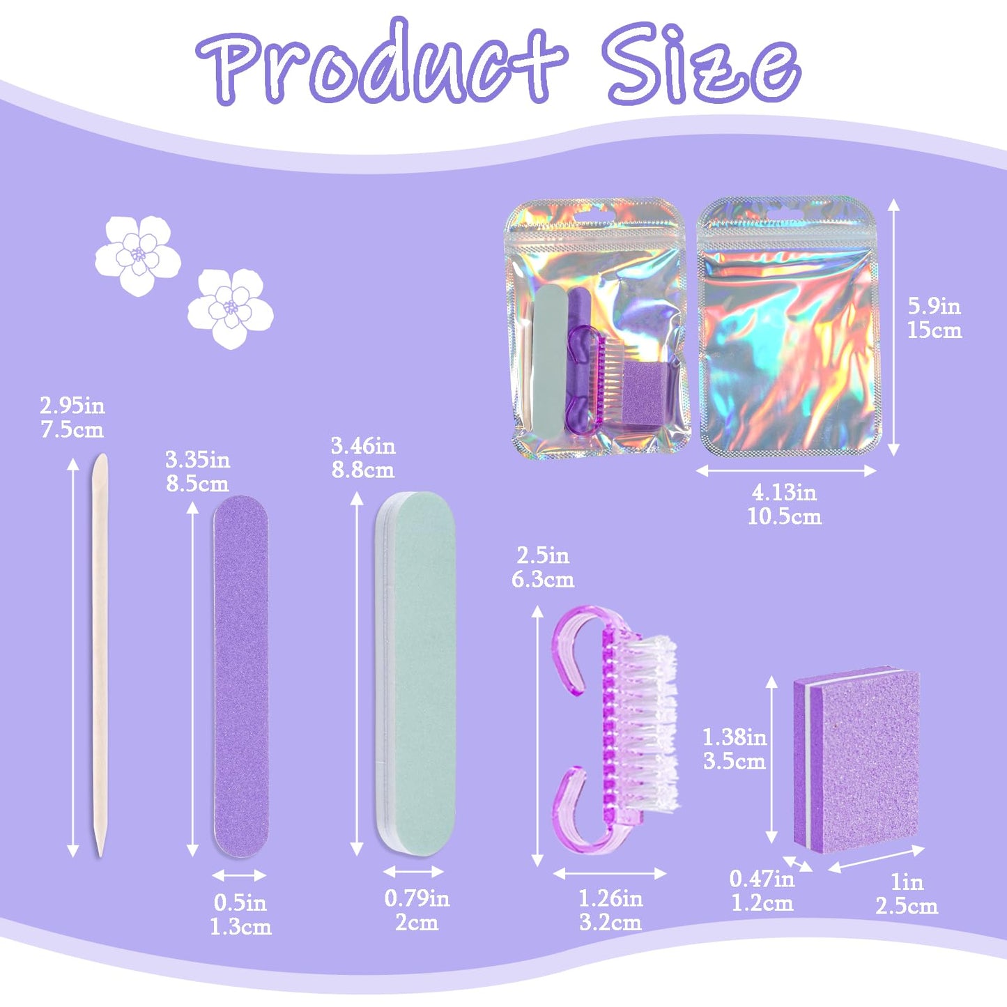Disposable Manicure Kit Professional, 50 Set Press On Nail Tool Kit with Nail File, Nail Buffer, Nail Buffer Block, Nail Handle Brush, Wood Stick, Packaging Bag (Purple-50pcs)
