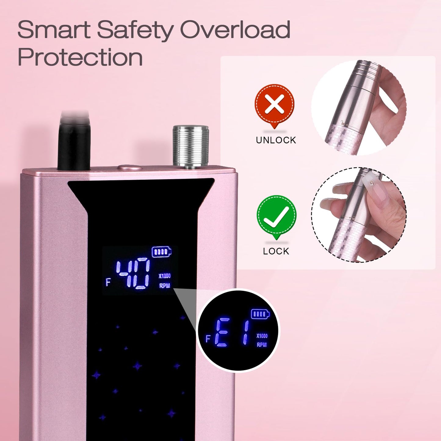 Professional Brushless Nail Drill, AZ GOGO 85W Cordless Electric Nail File 40000RPM Rechargeable Portable Nail Drill Machine for Gel/Acrylic Nails Salon Level (Rose Gold