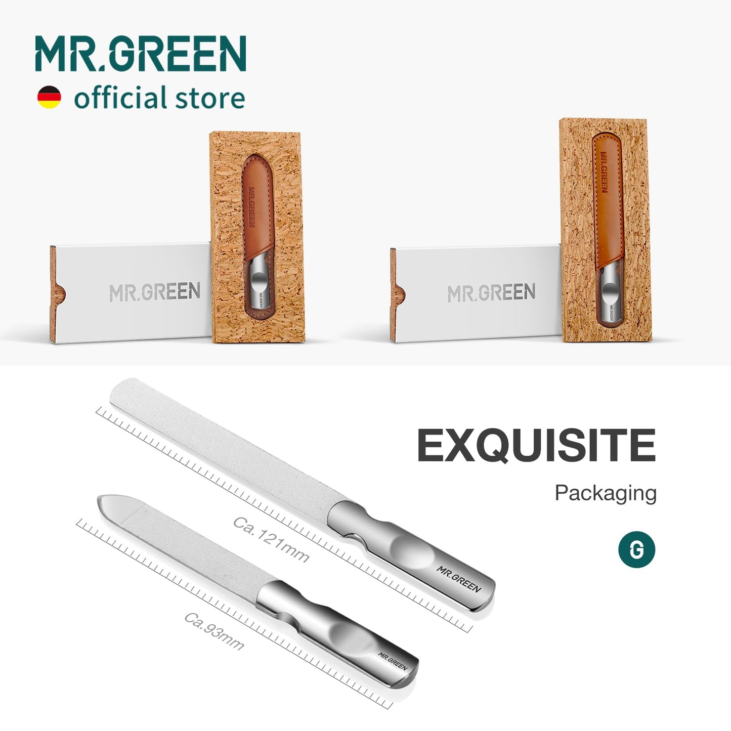 MR.GREEN Double Sided Nail Files Stainless Steel Manicure Pedicure Grooming for Professional Finger Toe Nail Care Tools (Long)