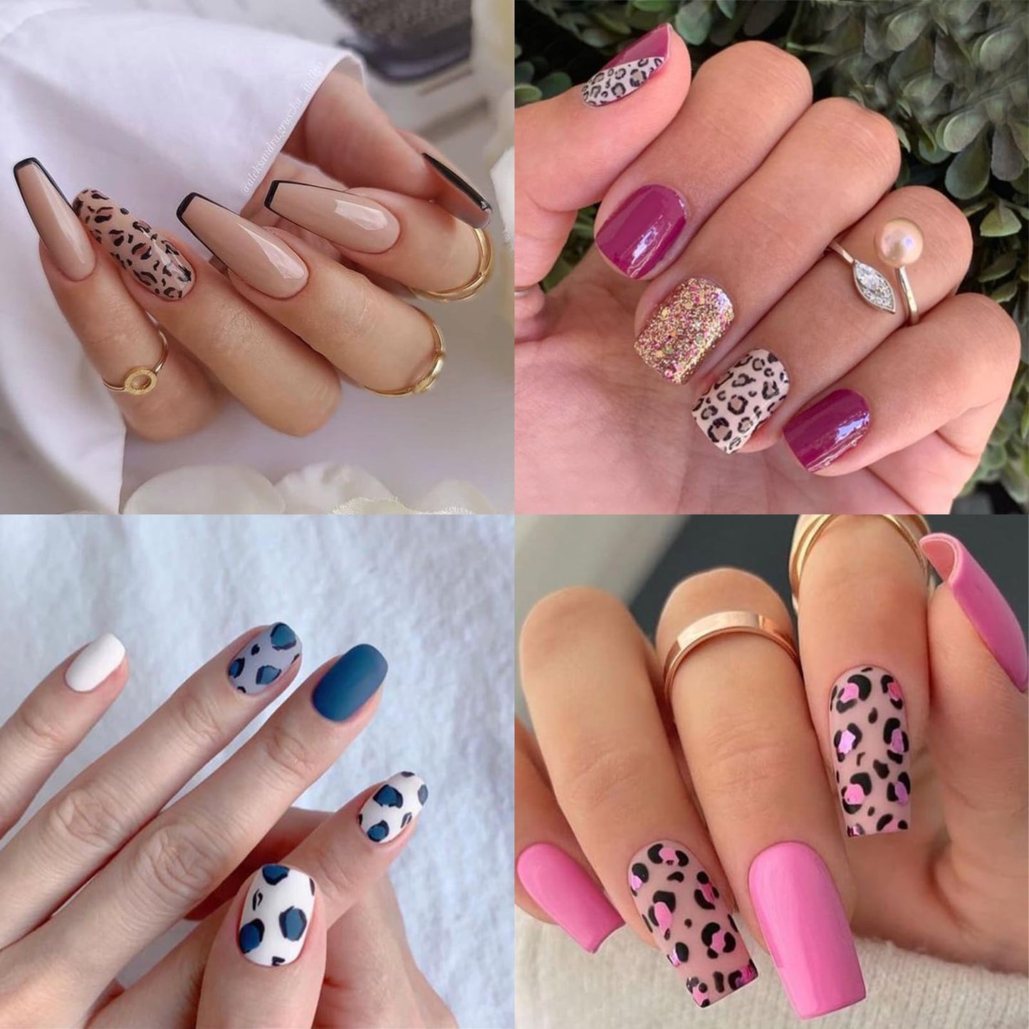 6 Sheets French Leopard Nail Stickers 3D Self-Adhesive Pink Brown Leopard Nail Designs Colorful Animals Suitable for Women Girls DIY