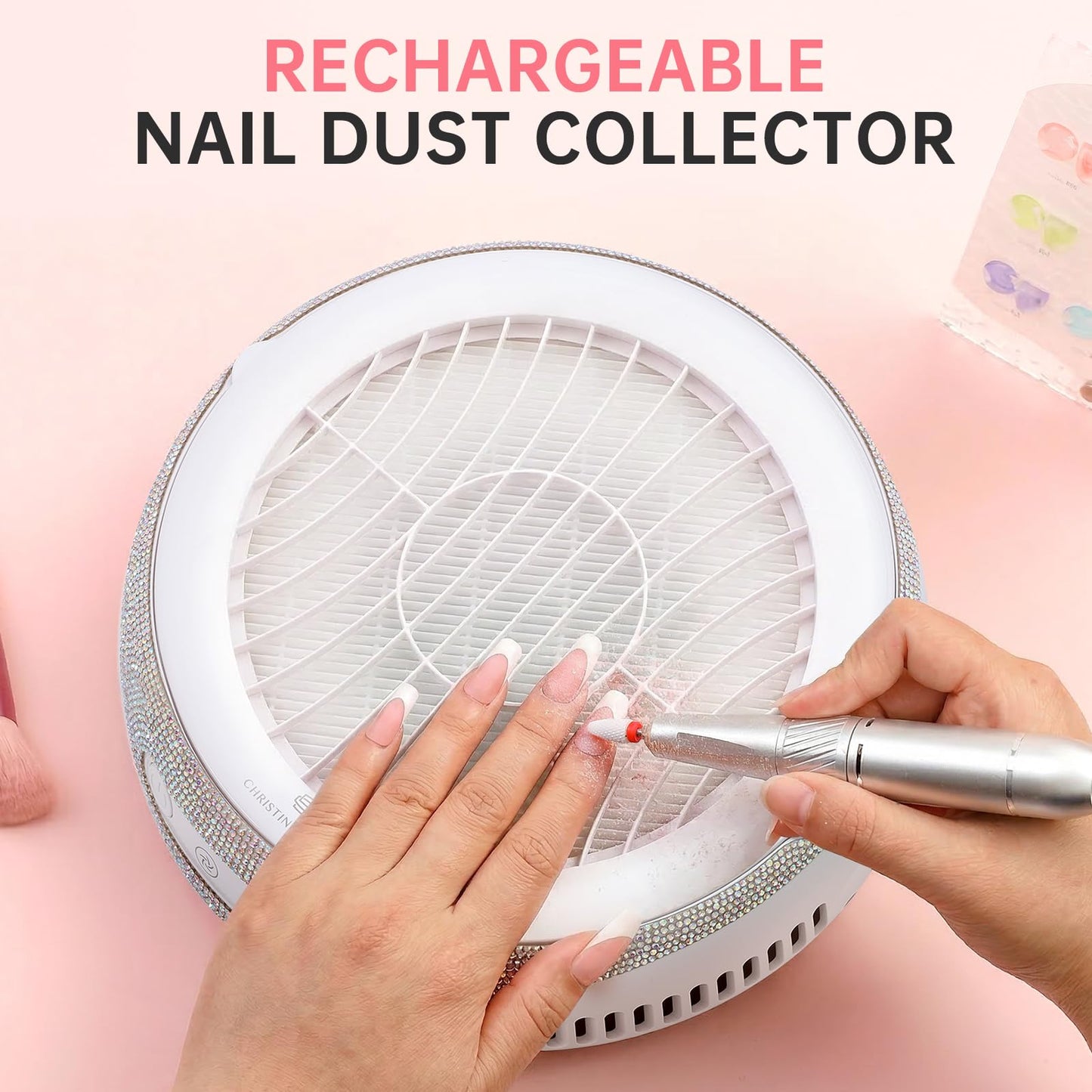 CHRISTINE SHELLY Nail Dust Collector, Cordless Dust Collector Nail Tech, Powerful Vacuum Fan Vent Dust Collector Extractor Dust Suction Machine for Acrylic Nails Polishing, Low Noise, Nail Salon&Home