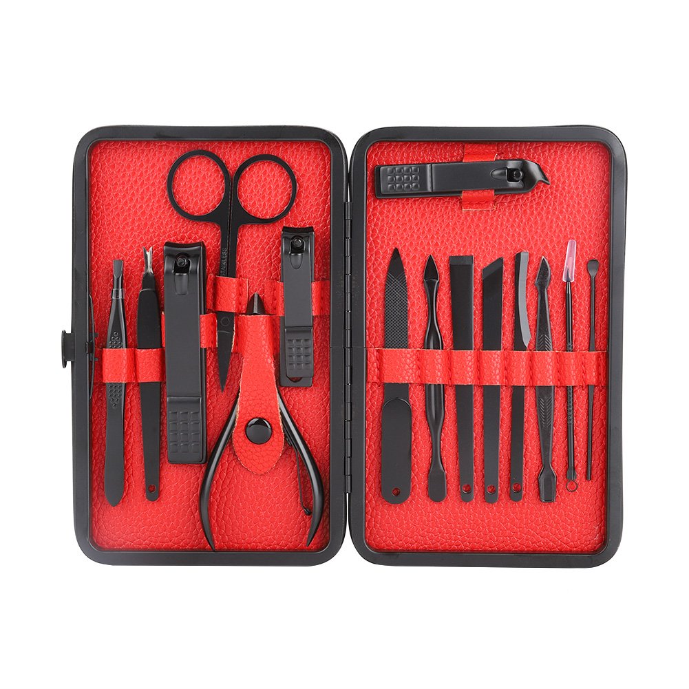 15 in 1 Nail Clippers Set, Portable Manicure Pedicure Kit with Luxurious Travel Case, Stainless Steel Fingernail and Toenail Clipper Cutters, Nail Care Kit for Men Women (Red)
