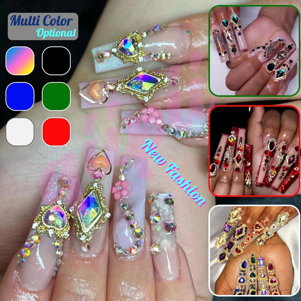 24pcs Red Luxury Nail Charms +2000pcs Ruby Red Rhinestones 3D Big Nail Gems K9 Glass Nail Crystals Diamonds Jewelry Stones Alloy Nail Art Studs Decor Supplies Heart Charms for Arylic Nails Crafts DIY