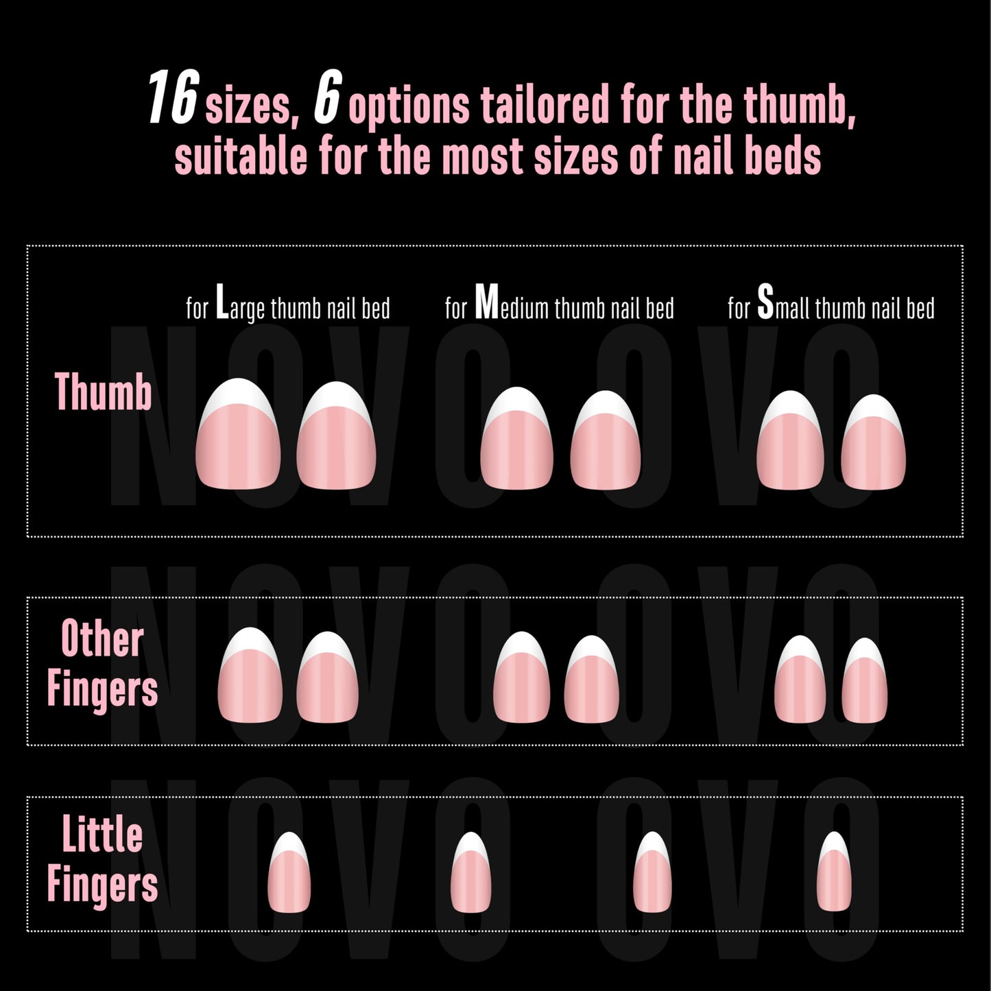 NOVO OVO Extra Short White French Tip Almond Nail Tips Press on BABY PINK, Thick Soft Gel Fake Acrylic Extension, Need Builder Gel Top Coat, No Glue Included, for Salon DIY x 16 Sizes 224 pcs