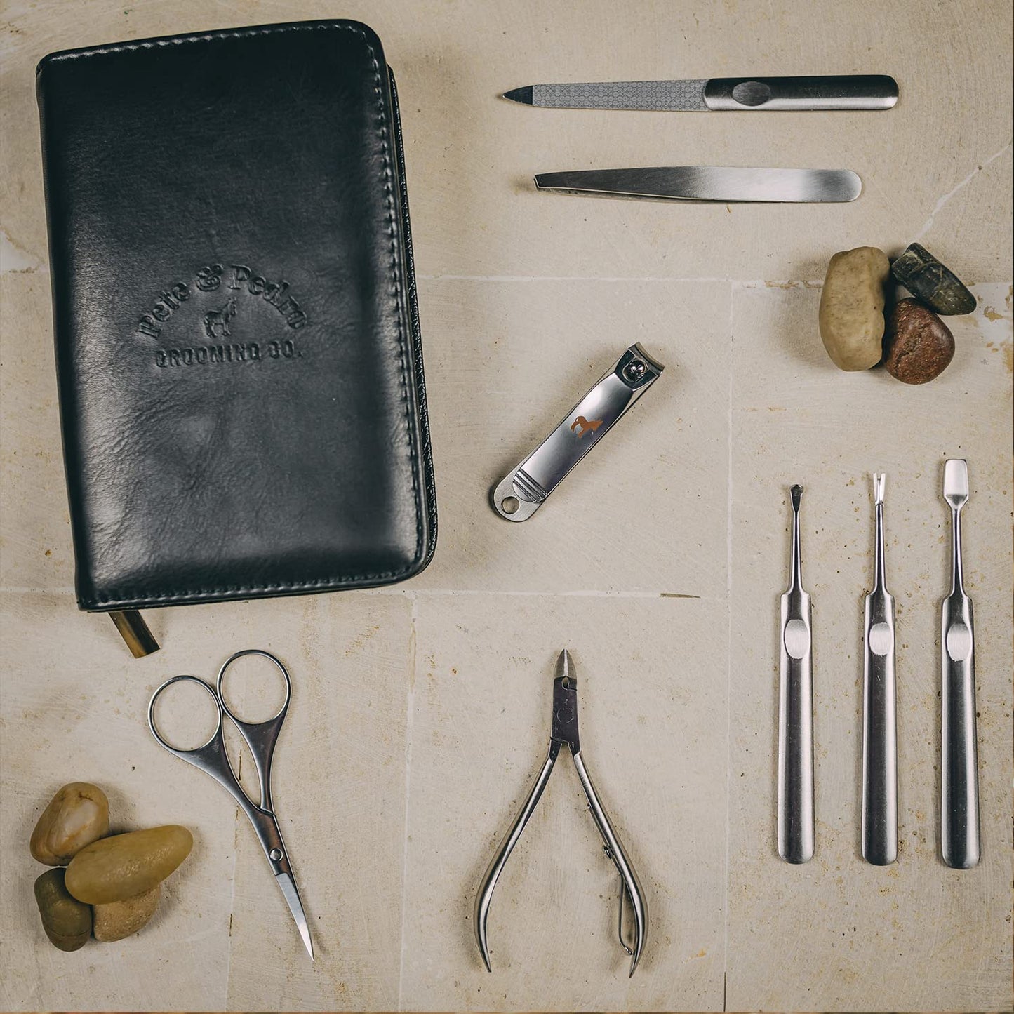 Pete & Pedro Men's 8-Piece Stainless Steel Professional Manicure Set For Men & Women | Nail Clippers, File, Cuticle Care, Scissors | Leather Travel Case, Pedicure, Grooming Kit | As Seen on Shark Tank