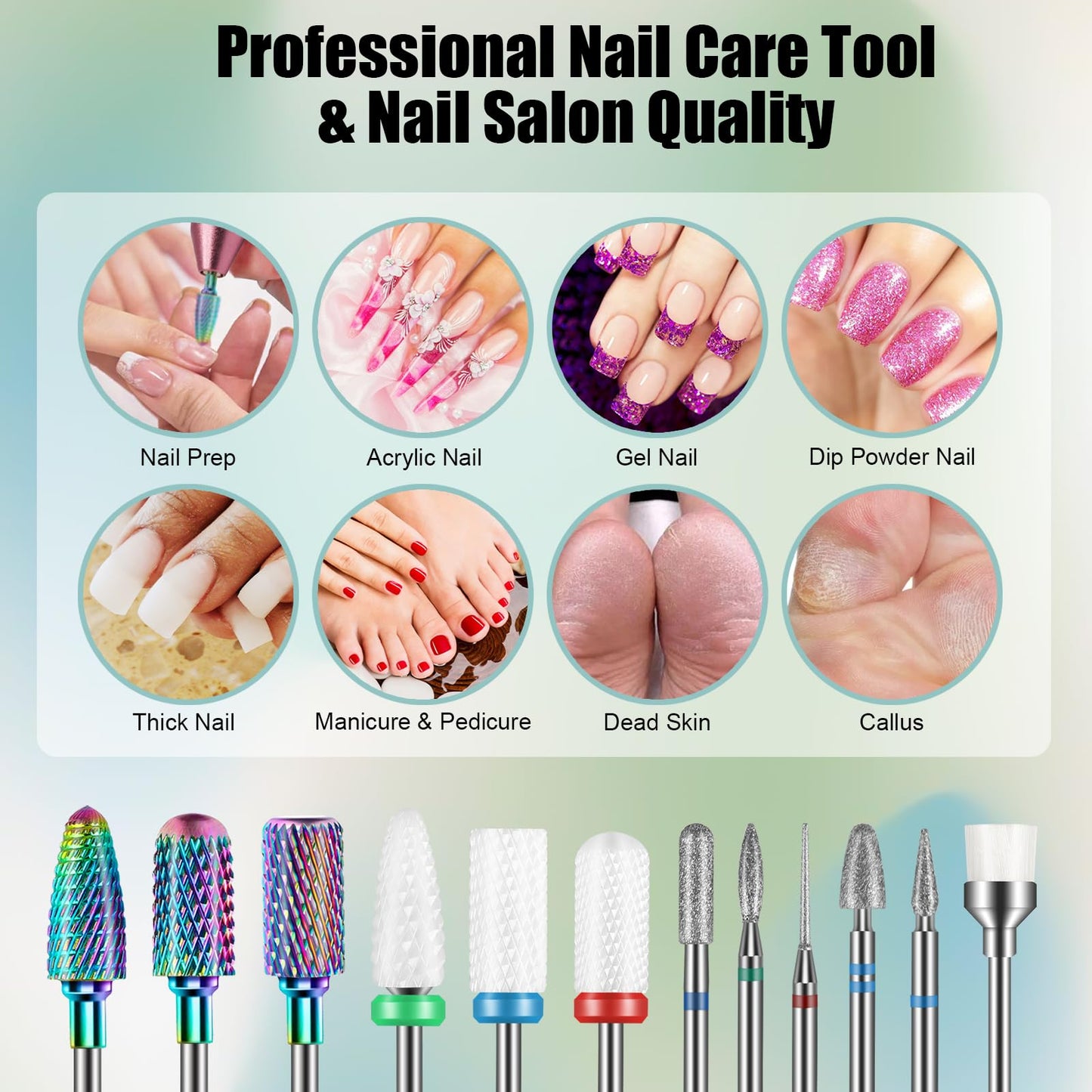 13PCS Nail Drill Bits Set & 30 Holes Nail Bits Holder Case with Cleaning Brush for Home Salon