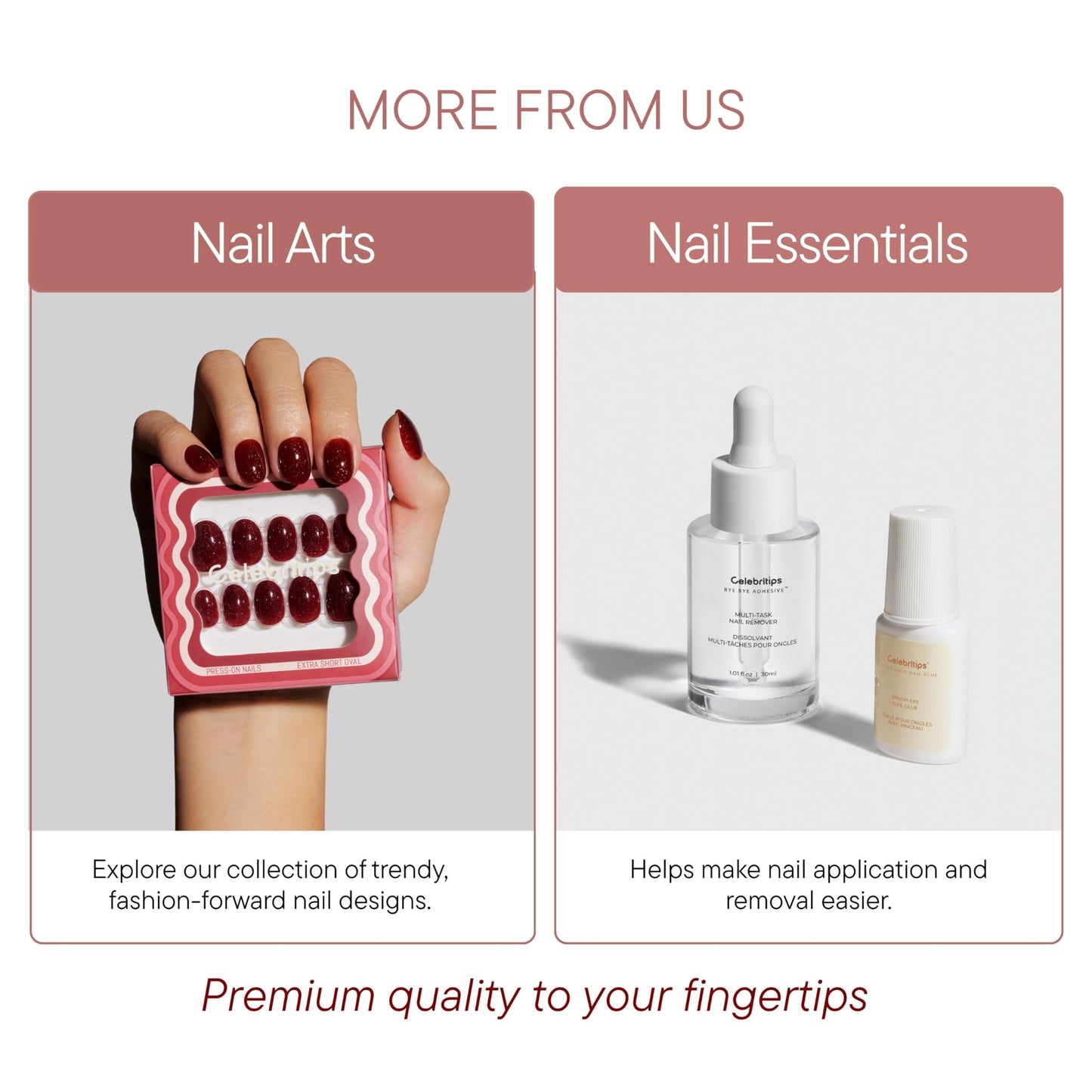 Celebritips Press On Nails - Salon U-ltimate™ | Misty Rose, Extra Short Almond Nails, Reusable | 16 sizes - 32 Nails Kit with Glue and Sticky Tabs