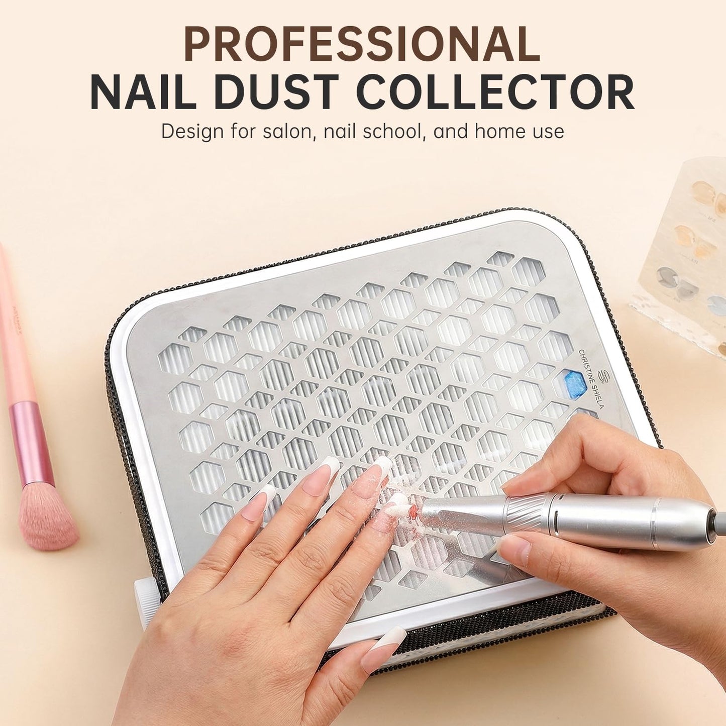 CHRISTINE SHELLY Nail Dust Collector, Rechargeable Dust Collector Nail Tech, Powerful Vacuum Fan Vent Dust Collector Extractor Dust Suction Machine for Acrylic Nails Polishing, Nail Salon&Home,Black