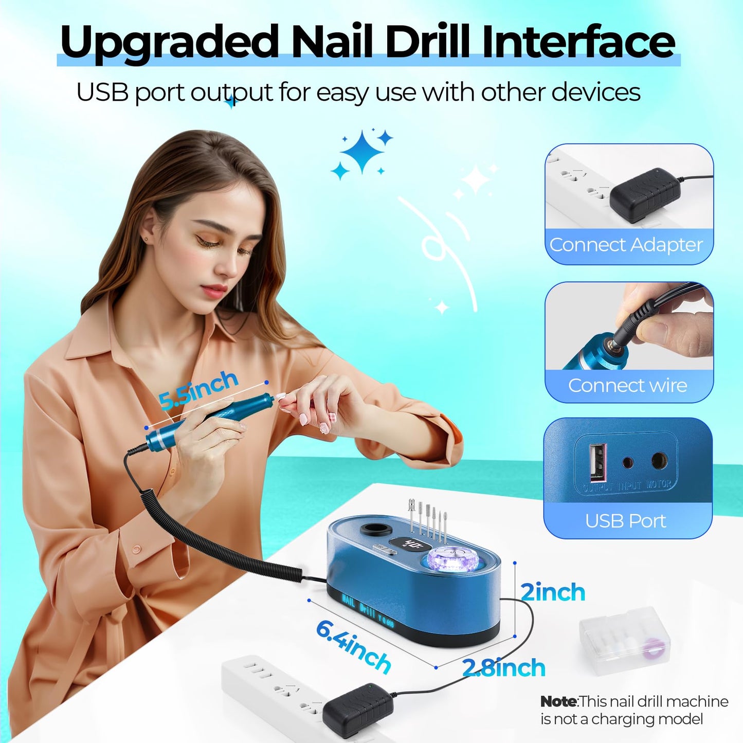 JOSGLOI Electric Nail Drill Professional: 40000RPM Electric Nail File Kit E File Nail Drill Machine with LCD Display for Acrylic Gel Nail, Manicure Pedicure Polishing Nail Grinder for Salon Home Use