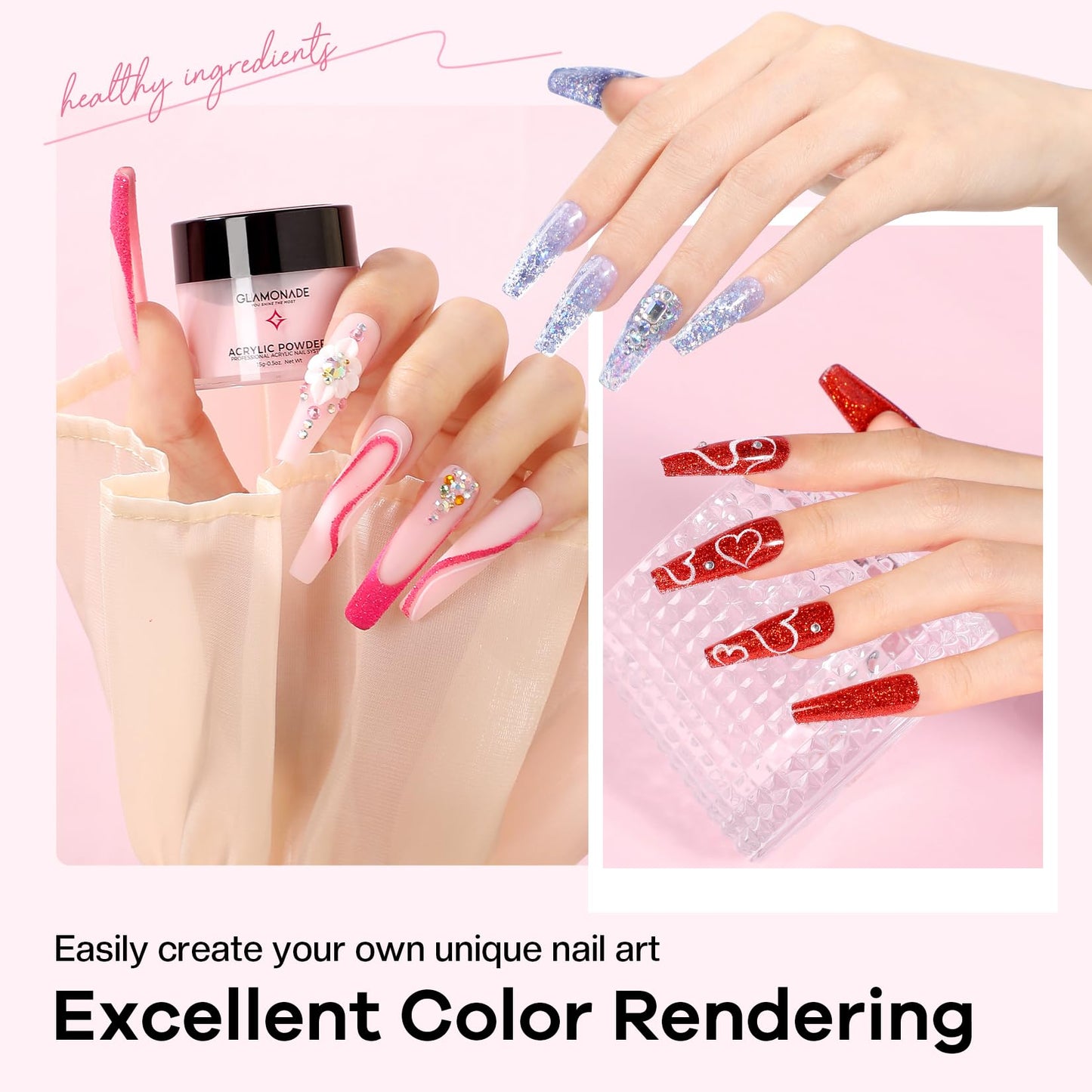 Glamonade Nail Kit Acrylic Set: Professional Nail Kit with everything for Beginners Acrylic Powder Kit Art Tool Women Salon