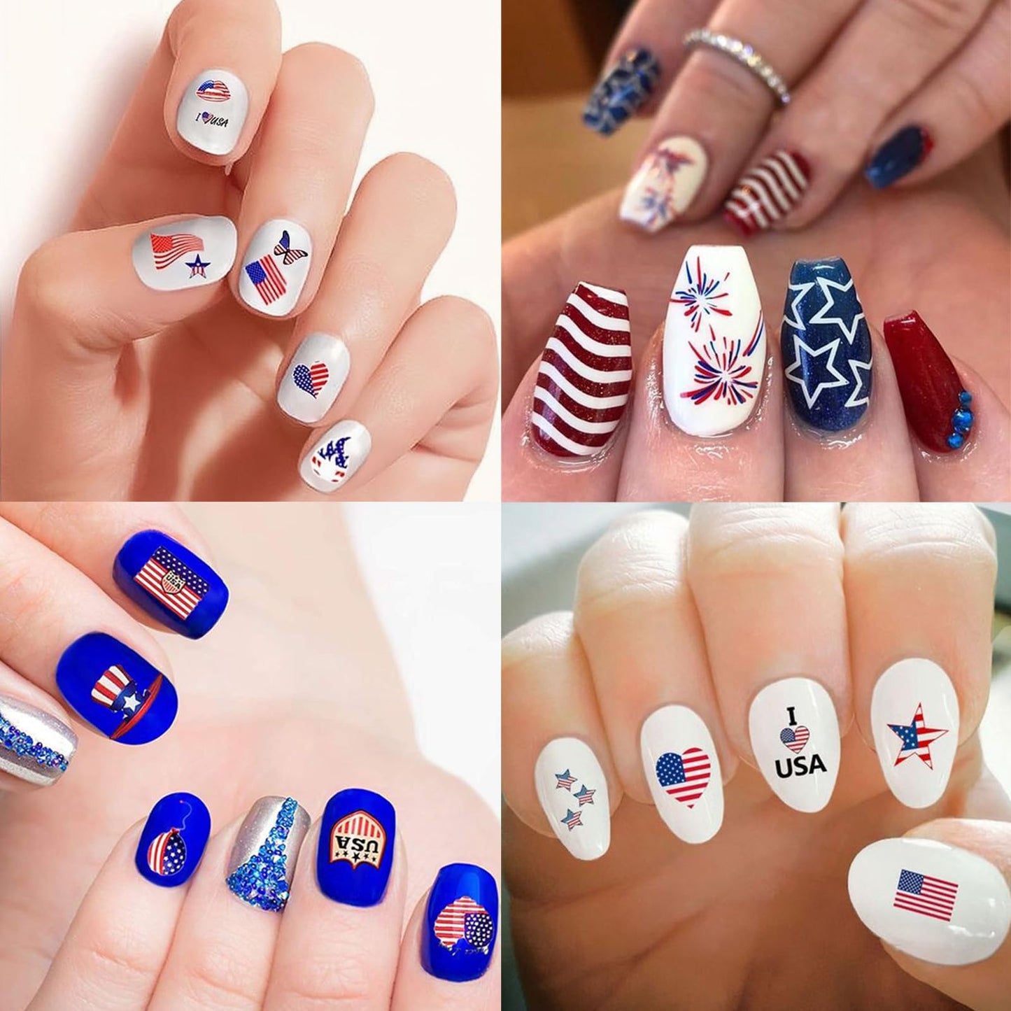 8Sheets 4th of July Nail Art Stickers American Flag Patriotic Nail Decals,3D Self-Adhesive Independence Day Nail Stickers Stars Stripes Eagle Nail Design Memorial Day Nail Supplies for girl Nail Decor