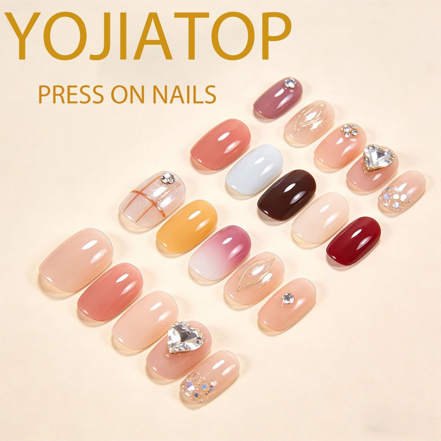 Fall Press on Nails Medium Coffin Fake Nails with Gold Leaves Designs Glossy Glue on Nails Brown Nails Press ons Autumn Acrylic Artificial Stick on Nails for Women 24Pcs