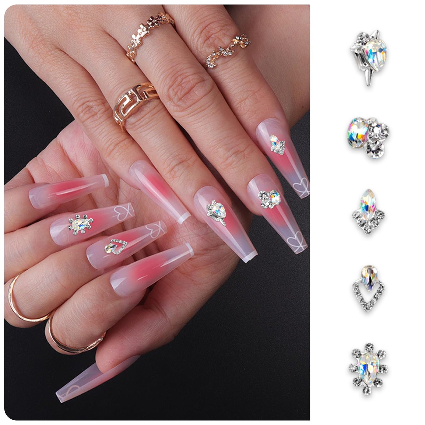 DANNEASY 20pcs AB Rhinestones Charms Flat Back Crystal Glass Silver Alloy Nail Gems Diamond 3D Jewels Decoration for Acrylic Nails Accessories