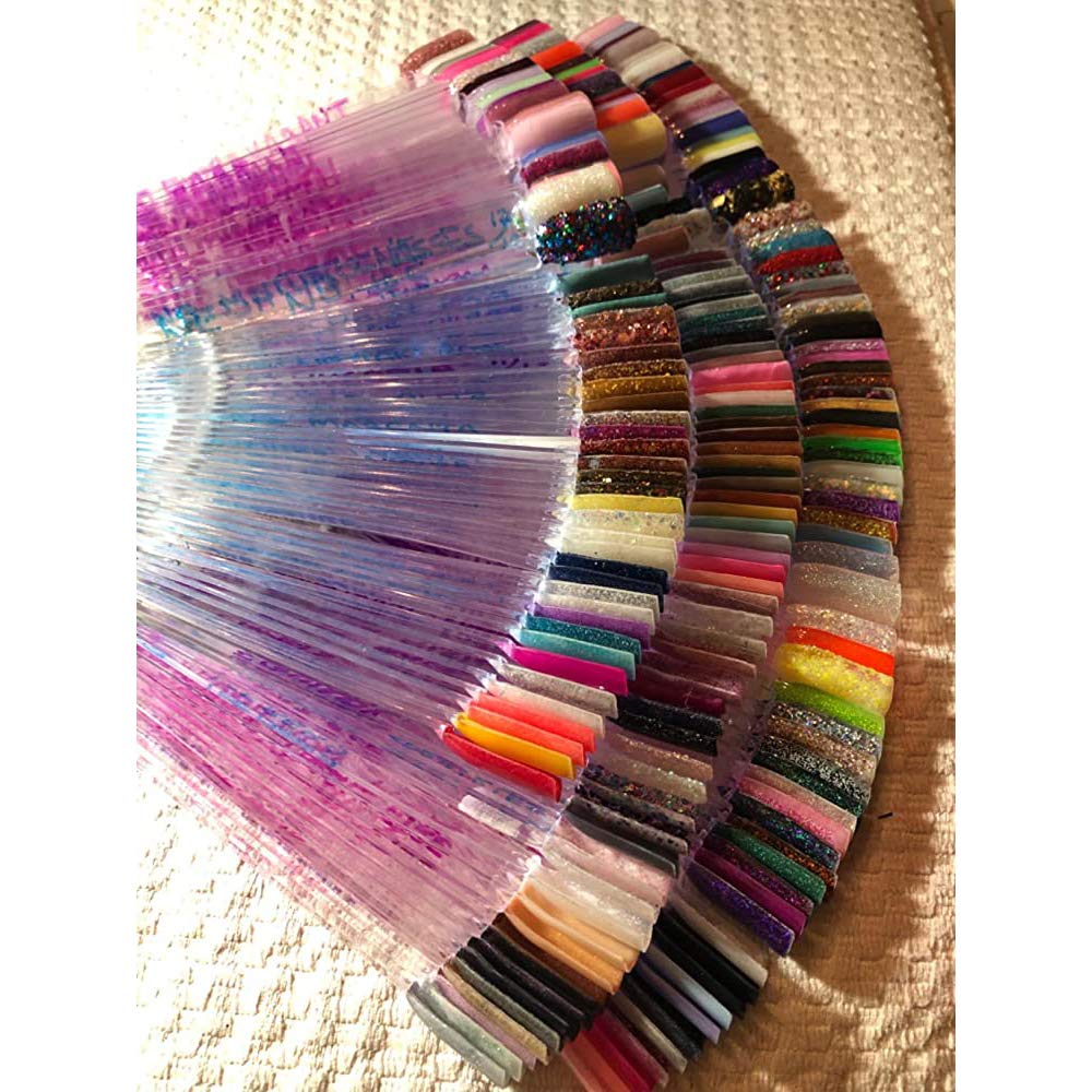 Hedume 12 Set Total 600 Tips Clear Nail Swatches Sticks with Metal Screw Split Ring Holder, Transparent Fan-shaped Nail Art Tips, Nail Art Supplies for Nail Art Polish Display and Home DIY