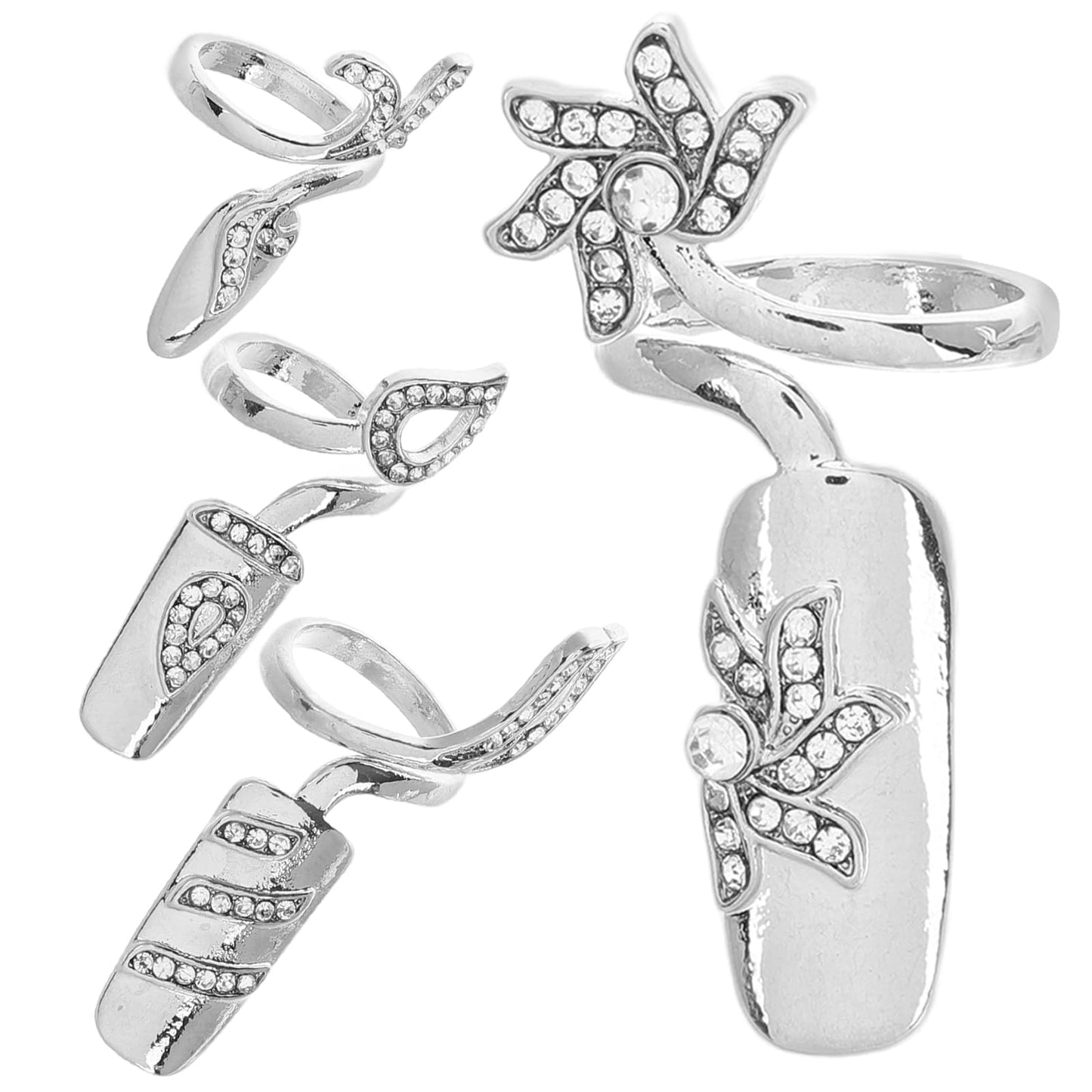 FRCOLOR 12Pcs Nail Rings with Rhinestone Metal Finger Rings Nail Decoration Fingernail Glitter Rings Nail Cover Ring Finger Patch Nail Jewelry