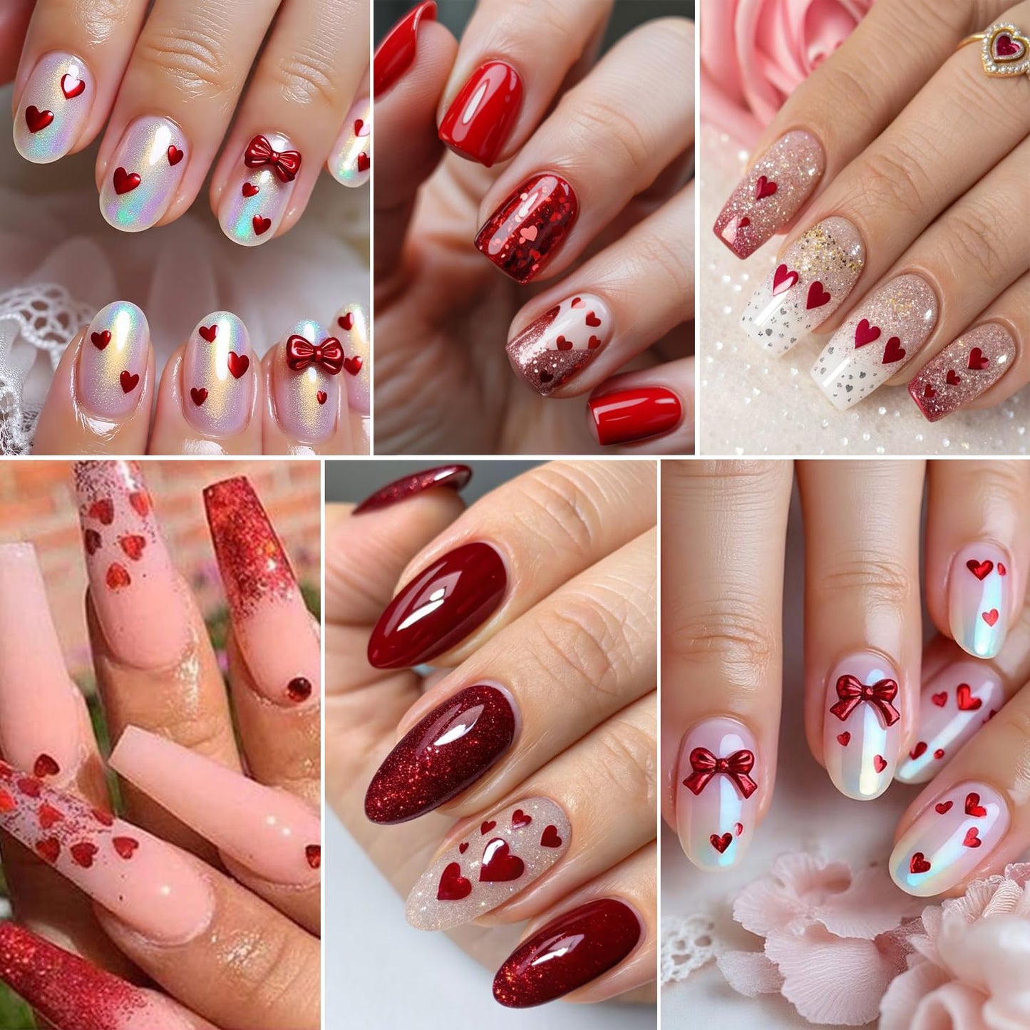 Heart Nail Art Glitters for Valentine Day Charms Nail Decorations Love Heart Nail Sequins Flakes,Holographic Red Hearts Nail Stickers for Acrylic Nails Supplies Valentine Manicure Accessories 12 Grids