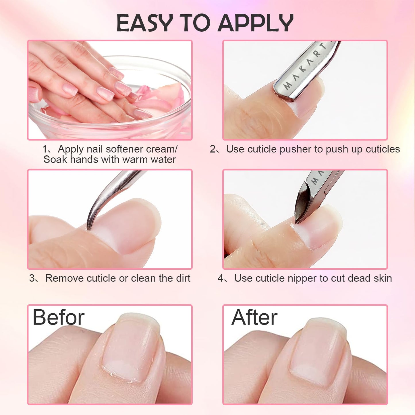 Makartt Nail Rhinestone Glue for Nails, Super Strong Gel Nail Glue for Nail Charm 3D Bundle with Cuticle Trimmer with Cuticle Pusher, Silver Nail Trimmer Nail Care Manicure and Pedicure Kit