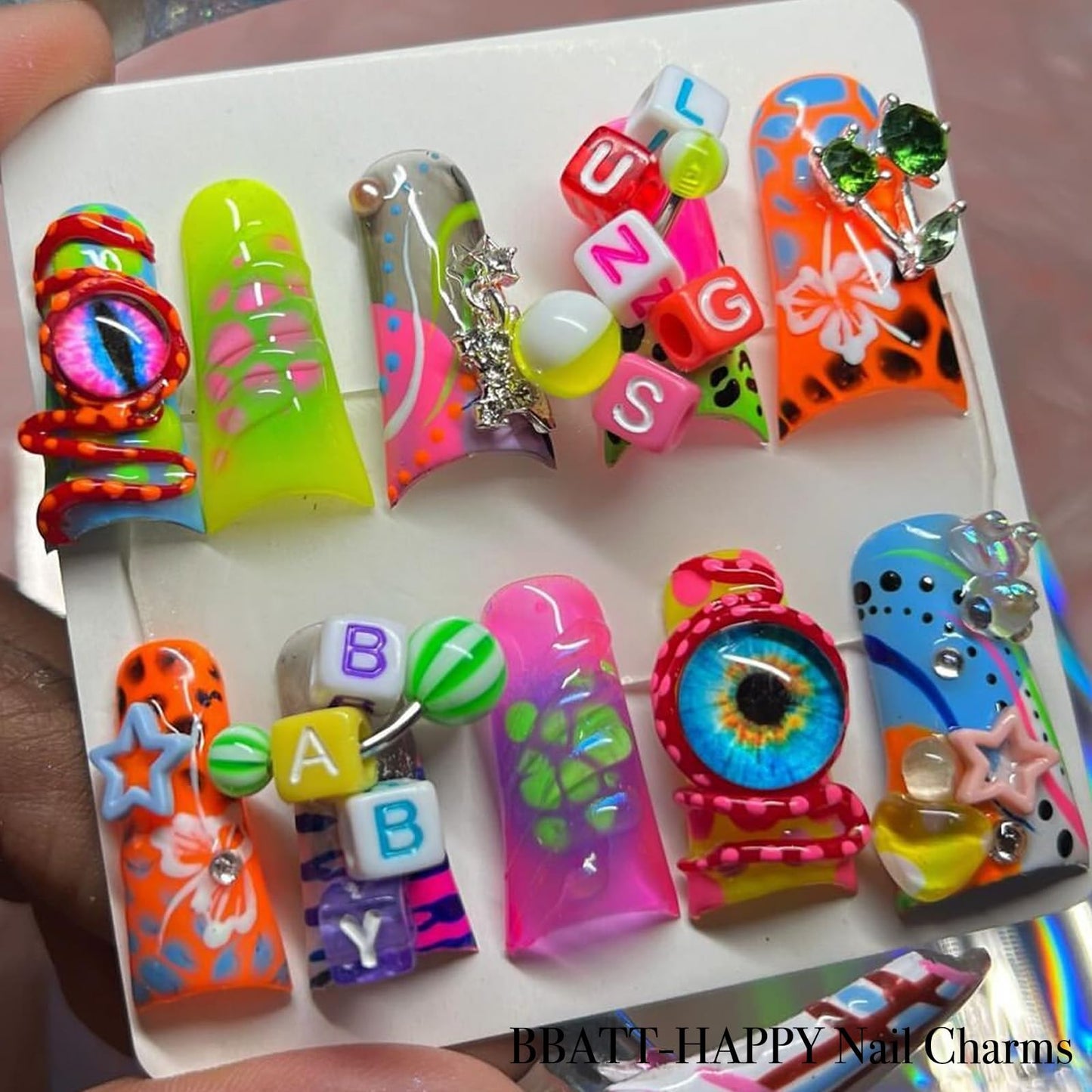 BBATT-HAPPY 240PCS Nail Charms for Acrylic Nails,Junk Nail Theme Eye Pill Puncture Dice Billiards Silver Half Round Pearl Nail Decorations ,Nail Accessories for Nail Art Supplies Manicure DIY