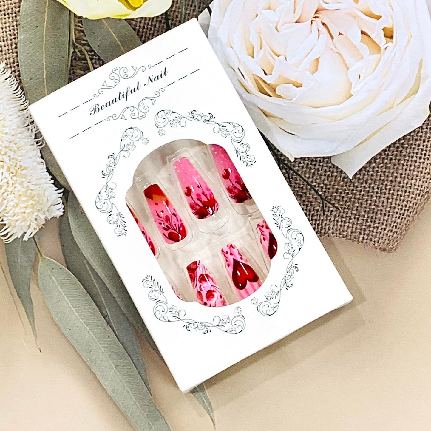 FIEONCIY Press on Nails Square Shaped Glossy Full Cover Acrylic Medium Length Square False Nails with Designs Artificial Short Coffin Fake Nails with Charms Glue ons Fingernails for Women Girls(Y511)